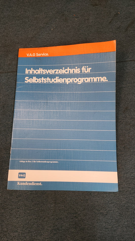 Table of contents for self-study program, repair manual, workshop manual, filing in box 1