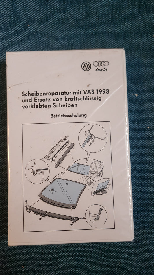 Scheibenreparatur mit VAS 1993 und Ersatt von kraftschlüssig verklebten Scheiben Reparaturleitfaden Werkstattfilm VHS OVP Golf4 Passat 3B/BG