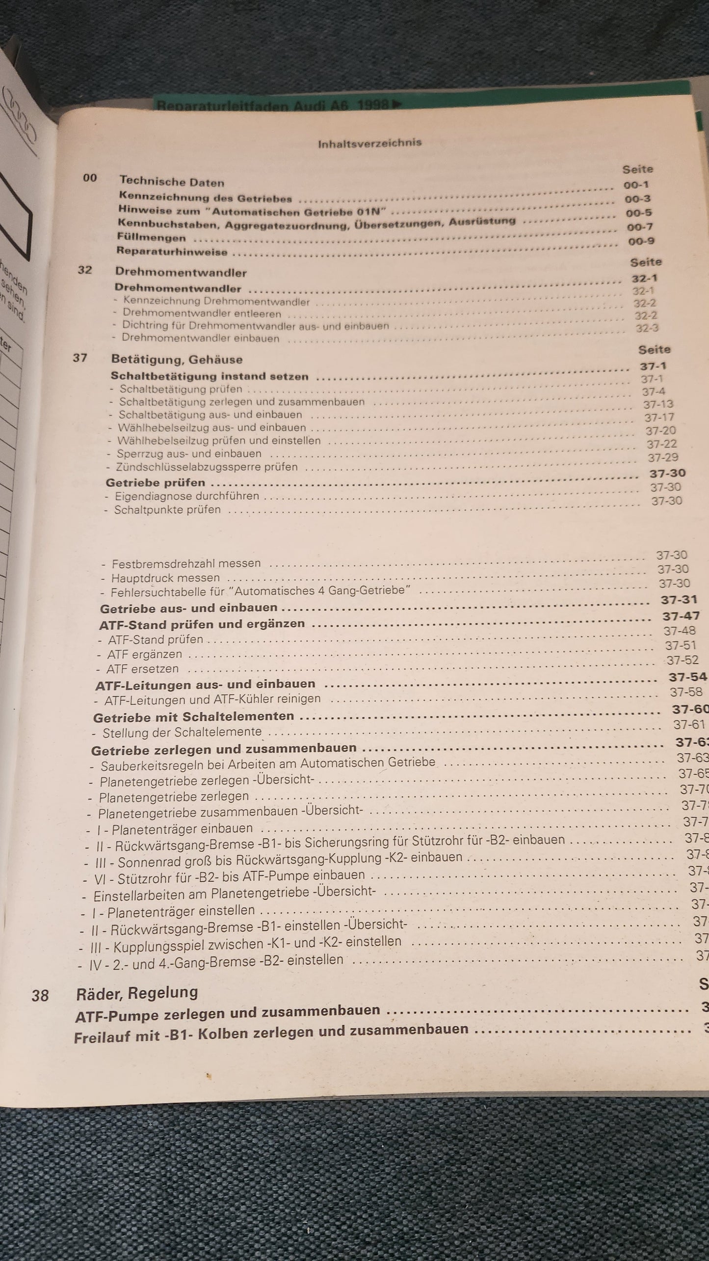 Audi A6 C5 Automatisches Getriebe 01N Reparaturleitfaden Werkstattbuch