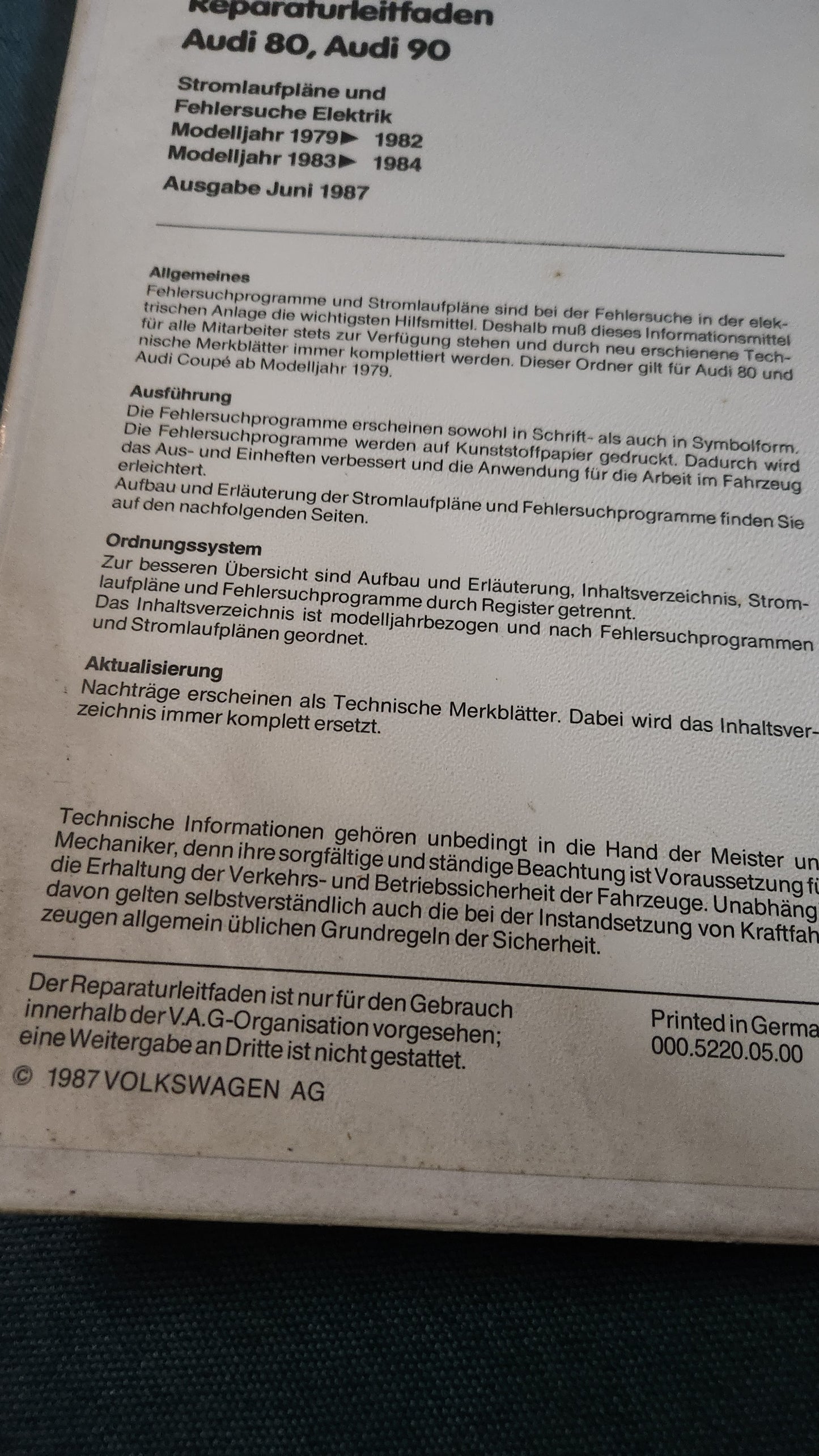 Audi 80/90 B2 Type 81/85 Wiring Diagrams Repair Manual Workshop Manual