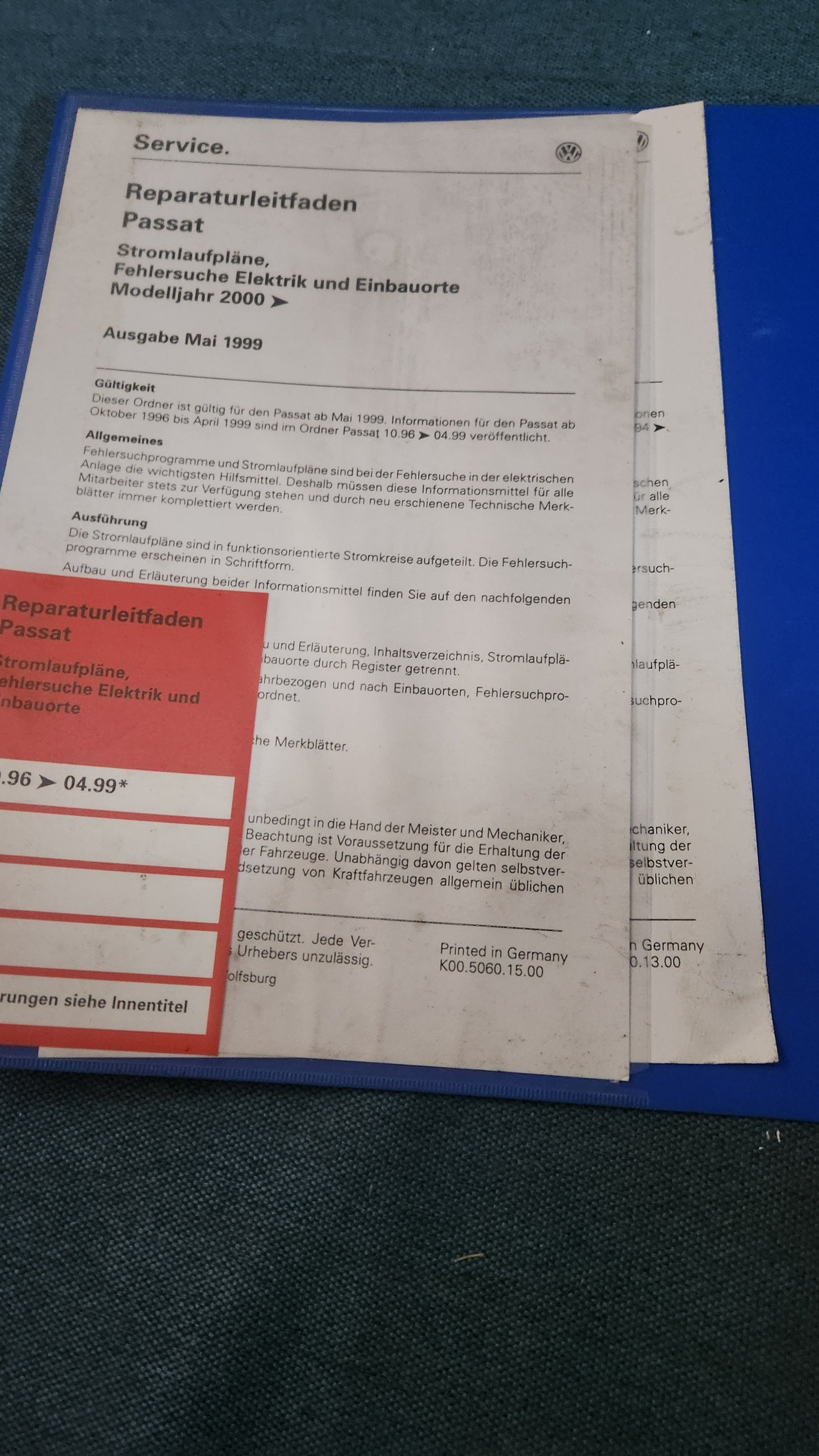 Passat 3B/BG Stromlaufpläne Werkstattbuch Reparaturleitfaden