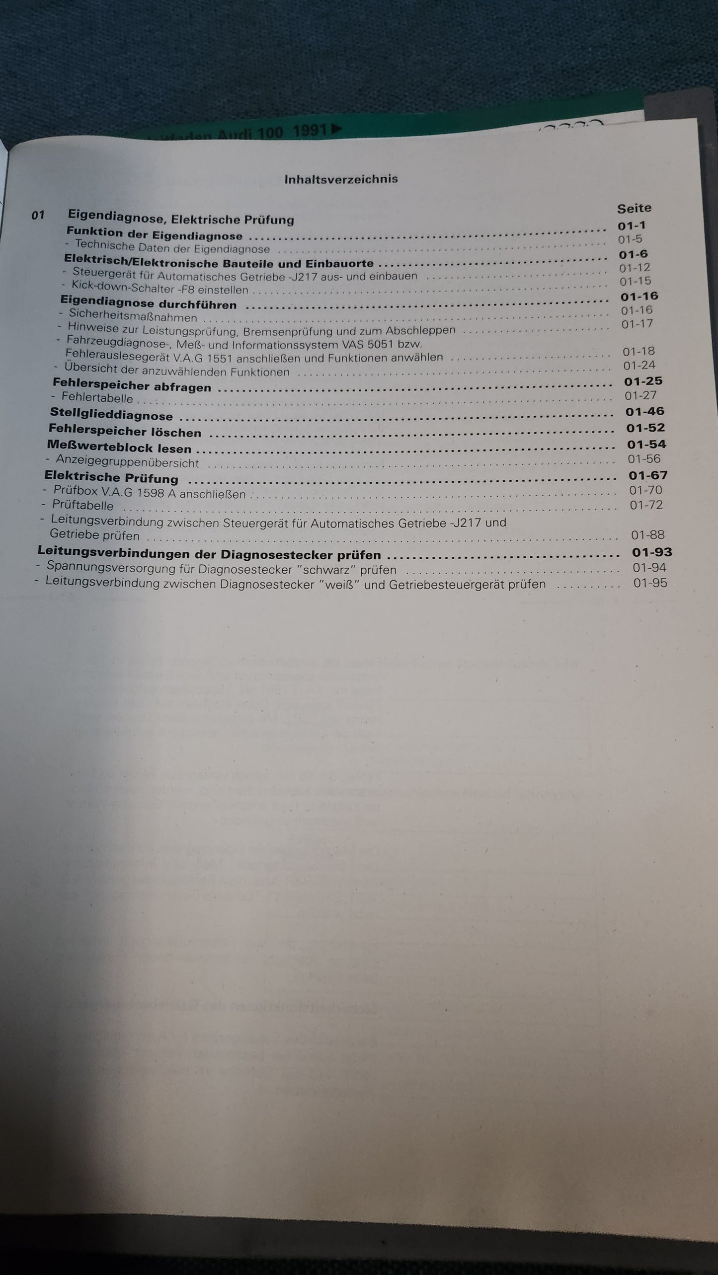 Audi 100 C4 Automatisches Getriebe 018 Eigendiagnose Reparaturleitfaden Werkstattbuch