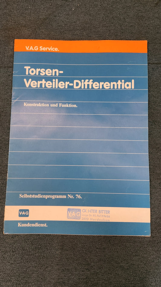 Torsen Distributor Differential Self-Study Program No. 76 Repair Manual Workshop Manual