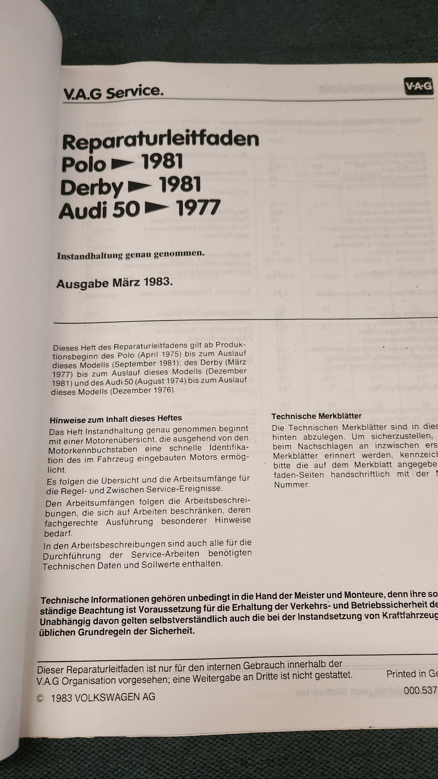 Polo 1/86C Derby Audi 50 Instandhaltung genau genommen Reparatirleitfaden Werkstattbuch Nr.20 Seltenheit