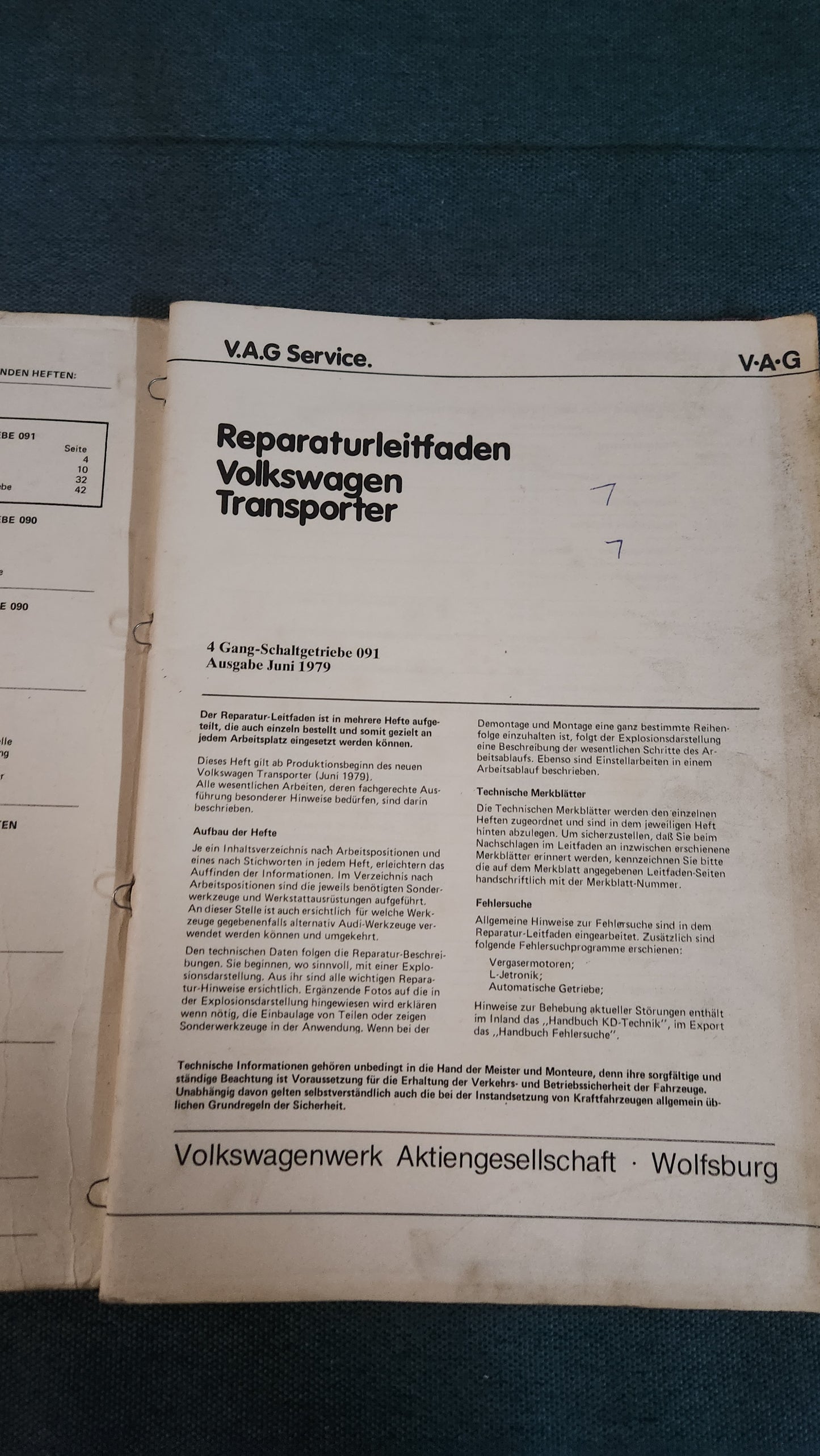 VW T3 Transporter 4-speed manual transmission 091 Repair manual Workshop manual