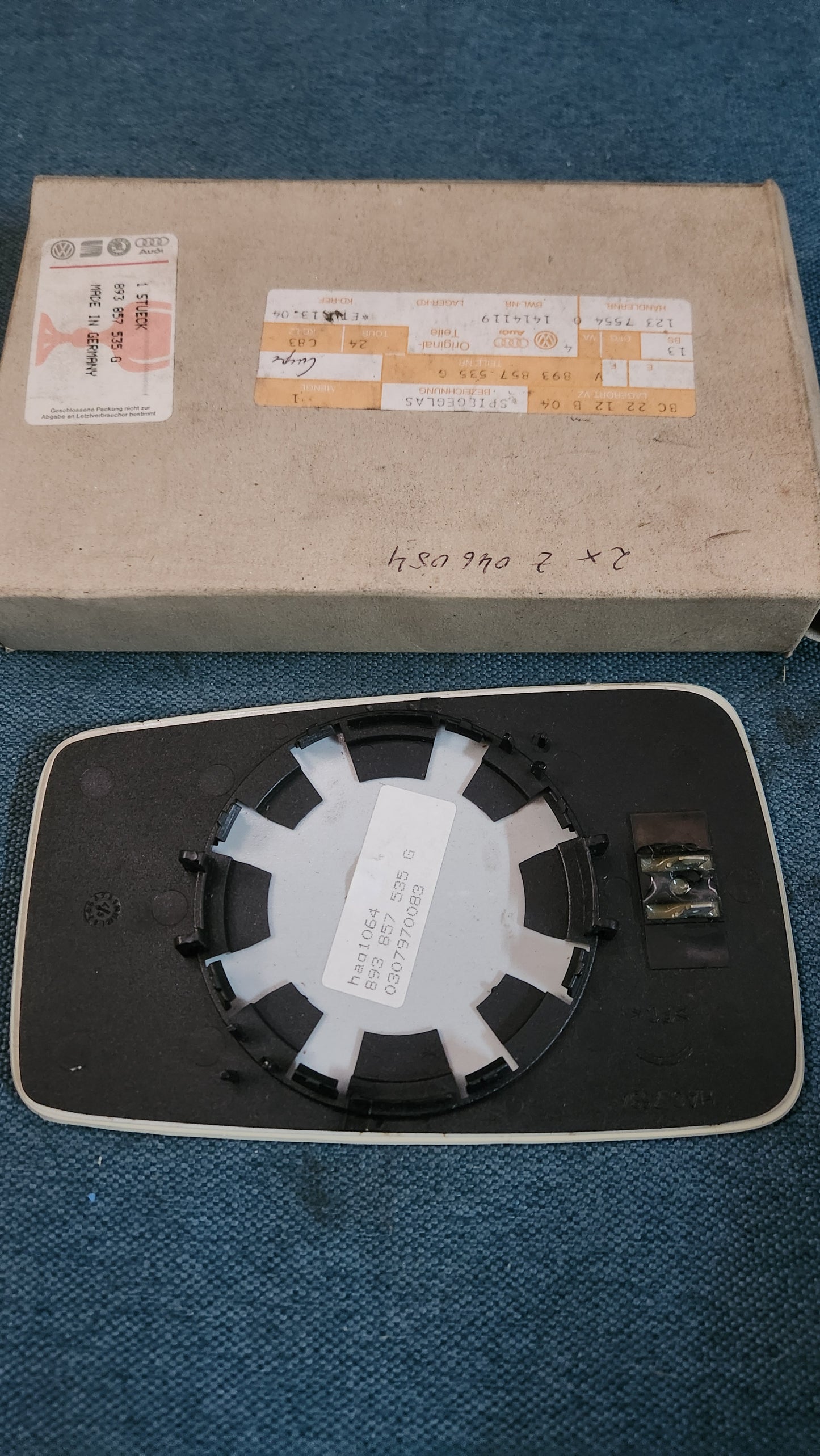 Spiegelglas Audi 80/90/B3/B4 893857535G  asphärisch Blau Nos G3