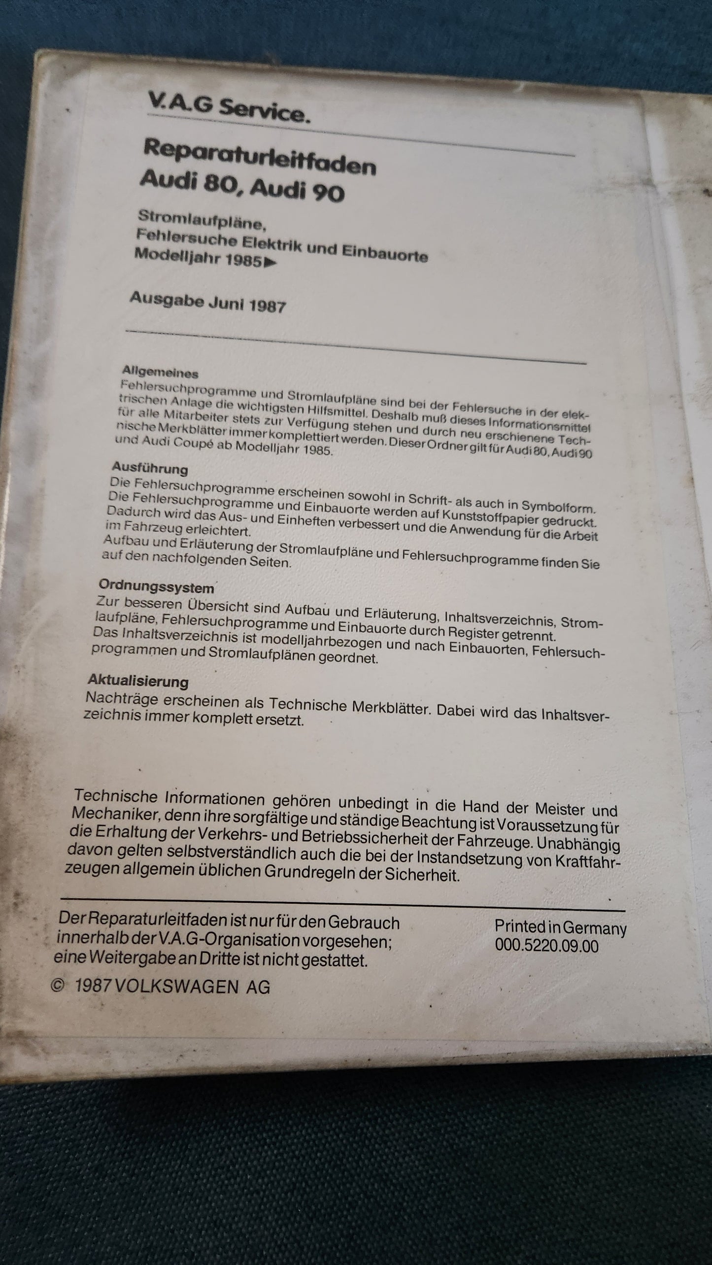 Audi 80/90 B2 Type 81/85 Wiring Diagrams Repair Manual Workshop Manual