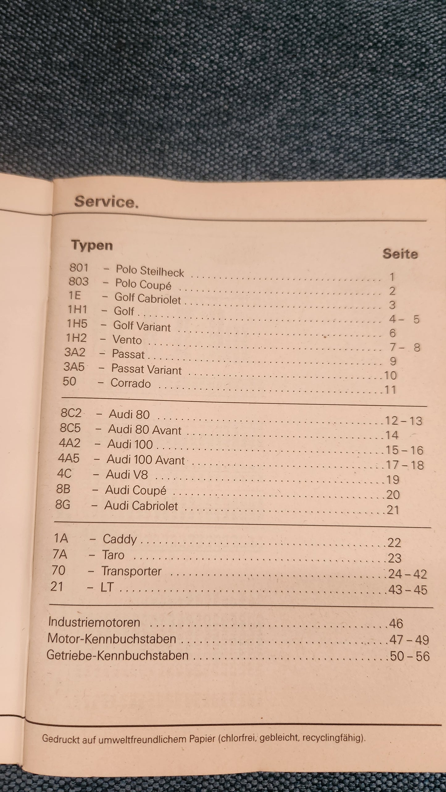 Typentafeln Reparaturleitfaden Werkstattbuch