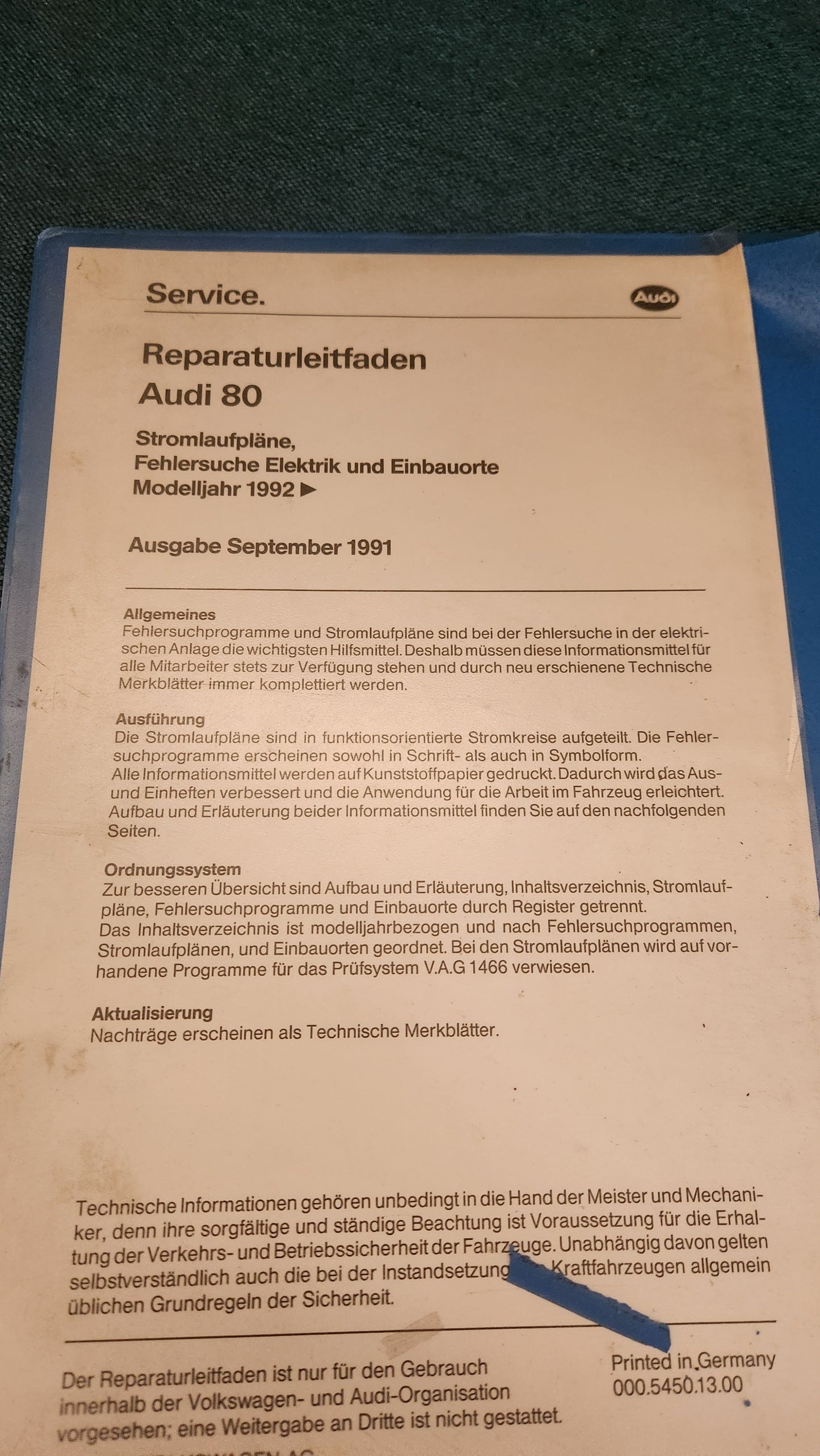 Audi 80 B4 Stromlaufpläne Reparaturleitfaden Werkstattbuch