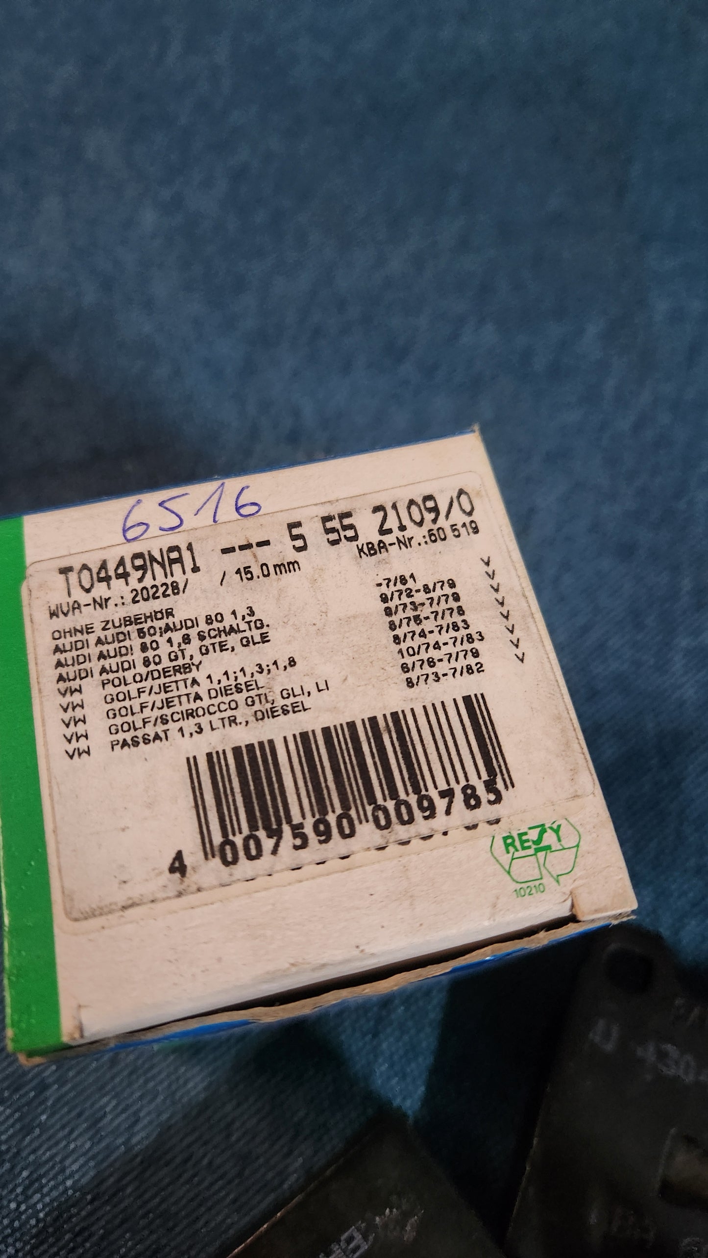 Brake pads Audi 80 B1/Audi 50/Golf1/Polo1/Derby/Scirocco1/Jetta1/PassatB1 Pagio 60519 Nos D4
