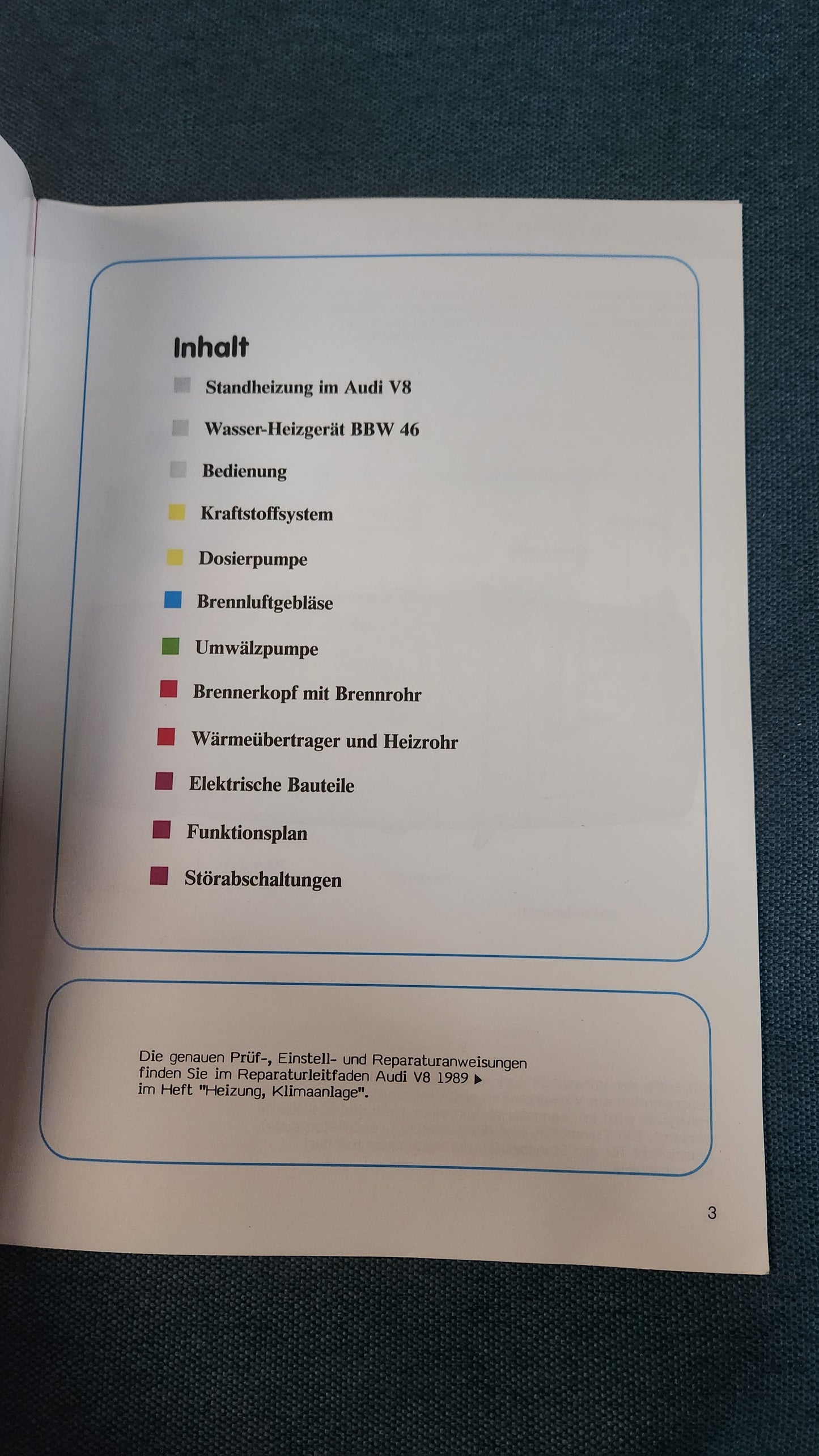 Auxiliary heater in the Audi V8 Self-study program No. 109 Repair manual Workshop manual