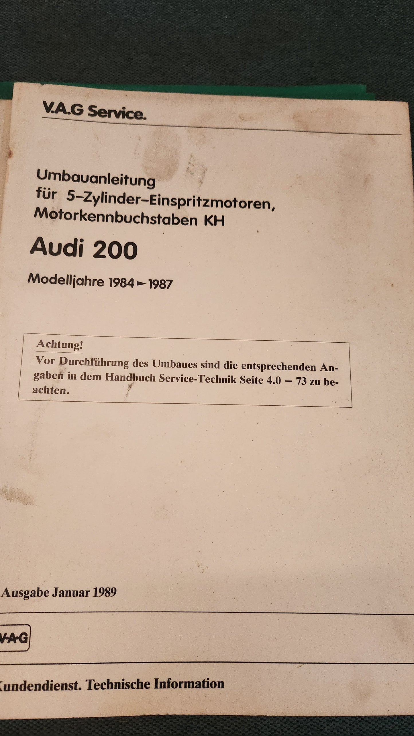 Audi 100/200 C3 MC KH 2.2 Turbo engine repair guide workshop book