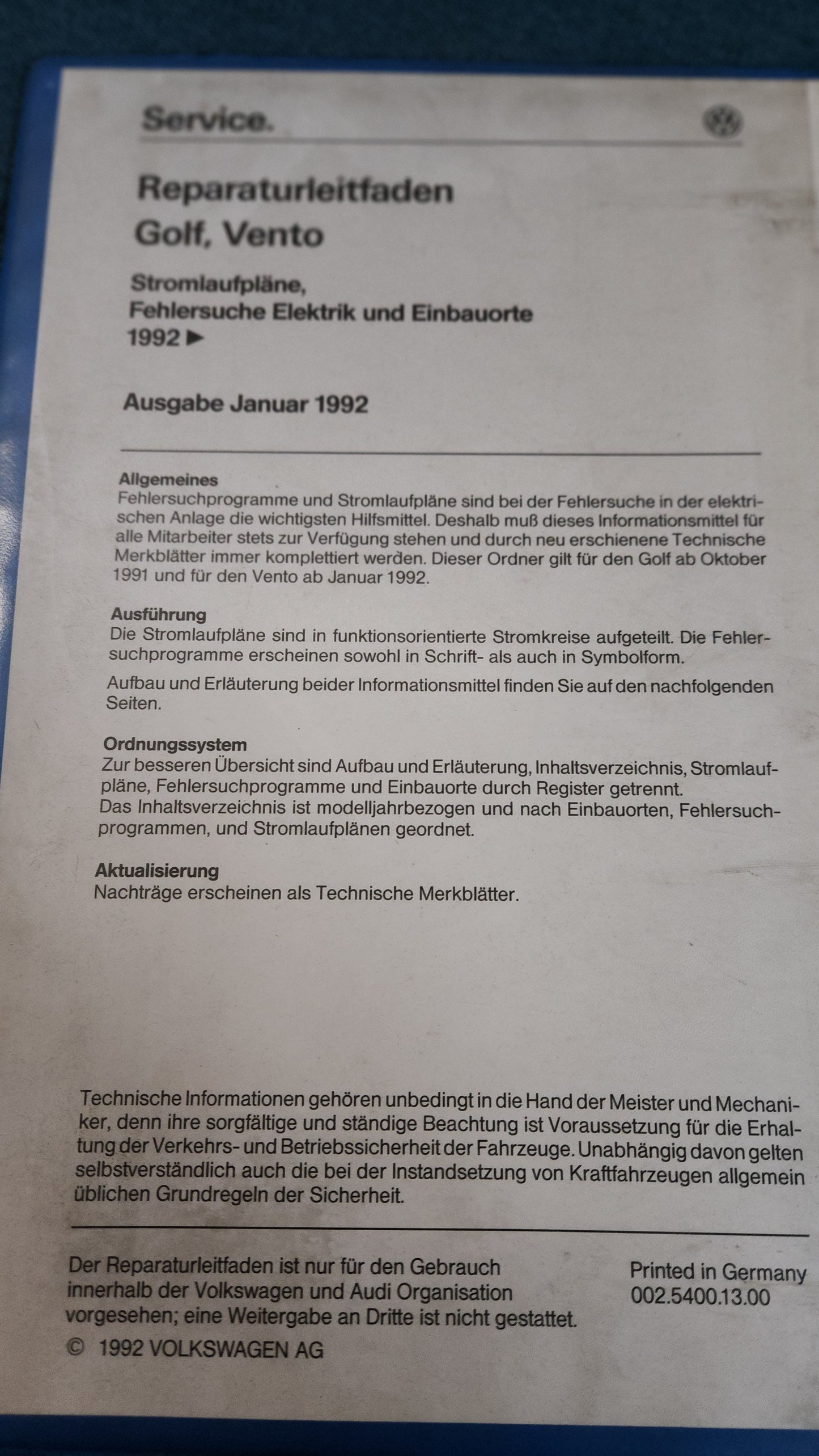 Golf 3/ Vento Stromlaufpläne Reparaturleitfaden Werkstattbuch