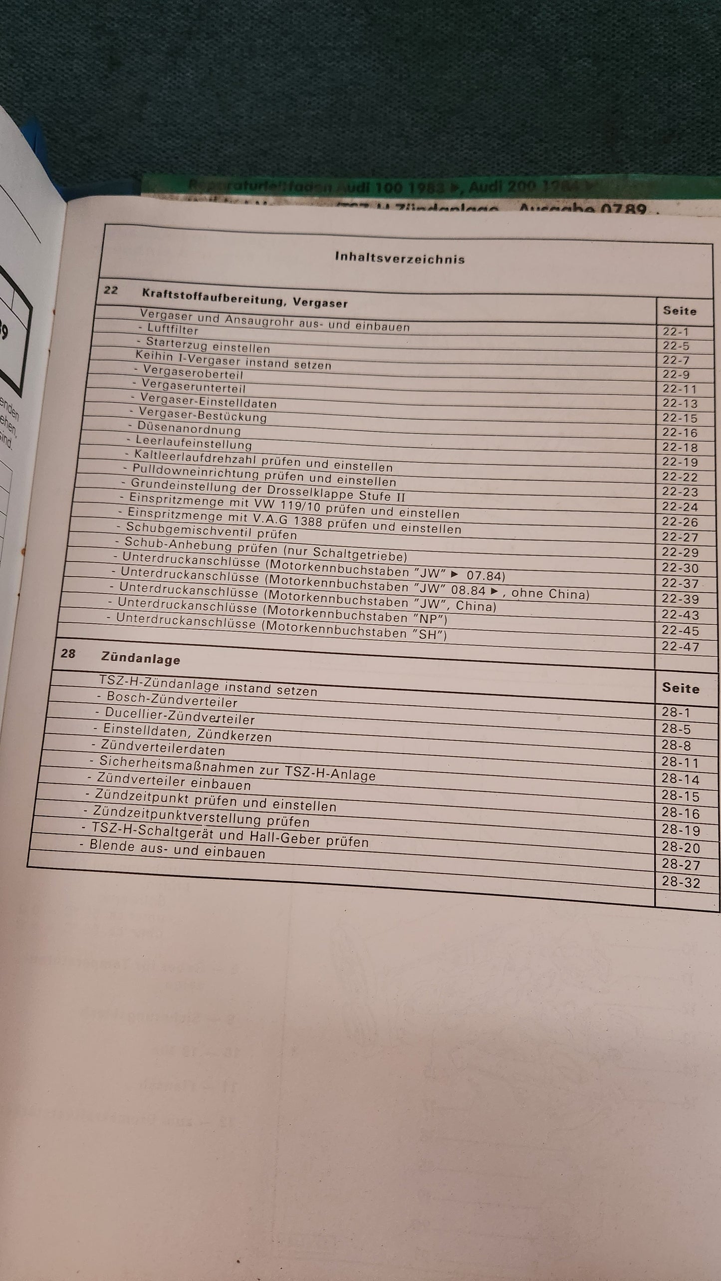 Audi 100/200 C3 NP SH Engine Repair Manual Workshop Manual