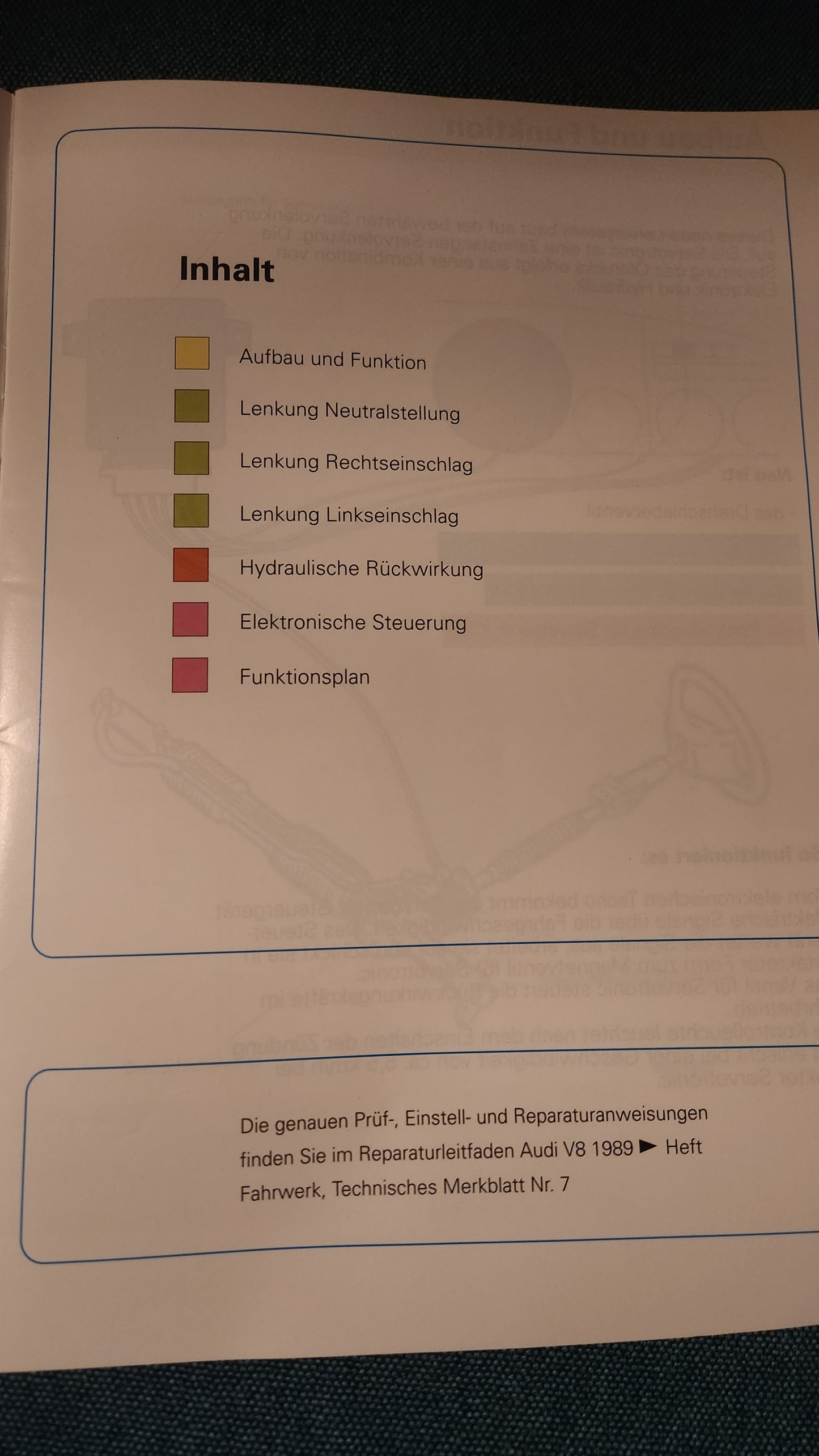 Geschwindigkeitsabhängig gesteuerte Servolenkung Servotronic Audi V8  Selbststudienpogramm Nr. 119 Werkstattbuch Reparaturleitfaden