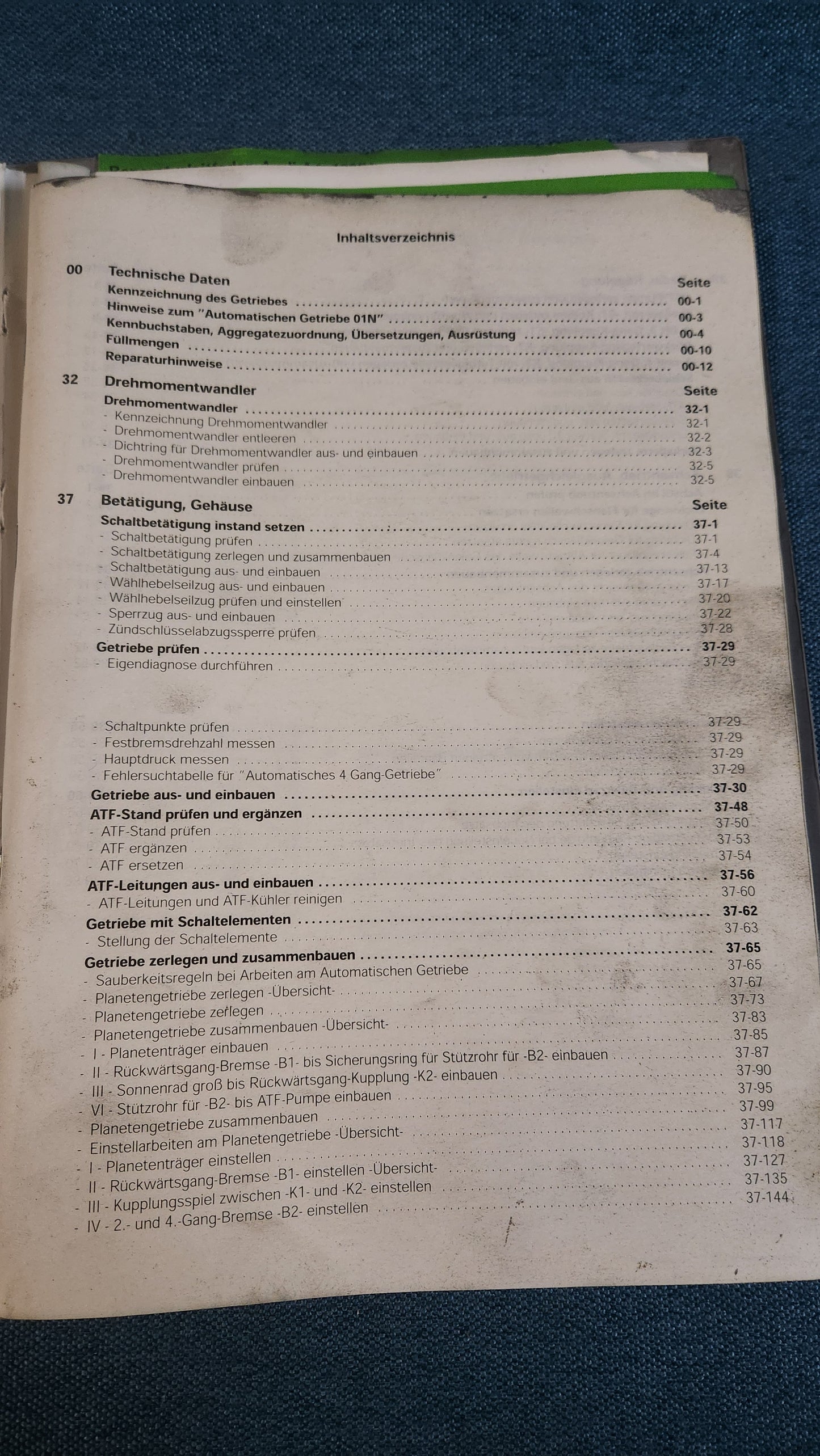 Audi A4 B5 Automatisches Getriebe 01N Reparaturleitfaden Werkstattbuch