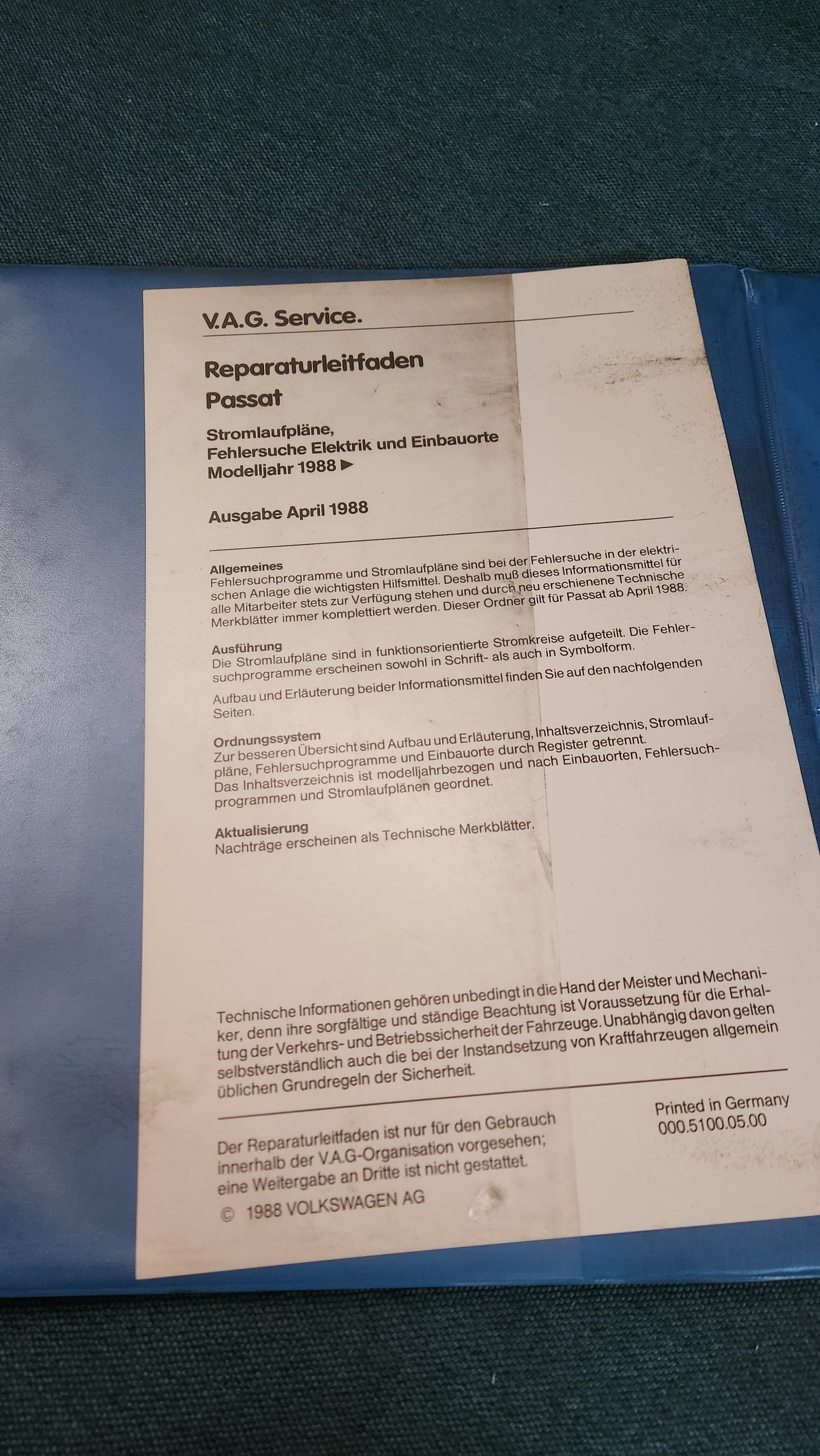 Passat B3 Stromlaufpläne Reparaturleitfaden Werkstattbuch Z1