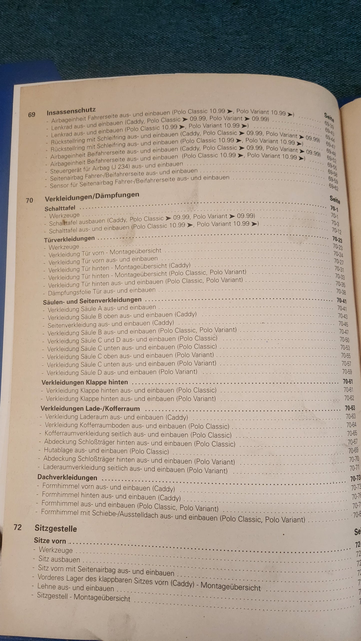 Caddy 2/Polo 6N/Variant/Classic Body Assembly Work Interior Repair Manual Workshop Manual