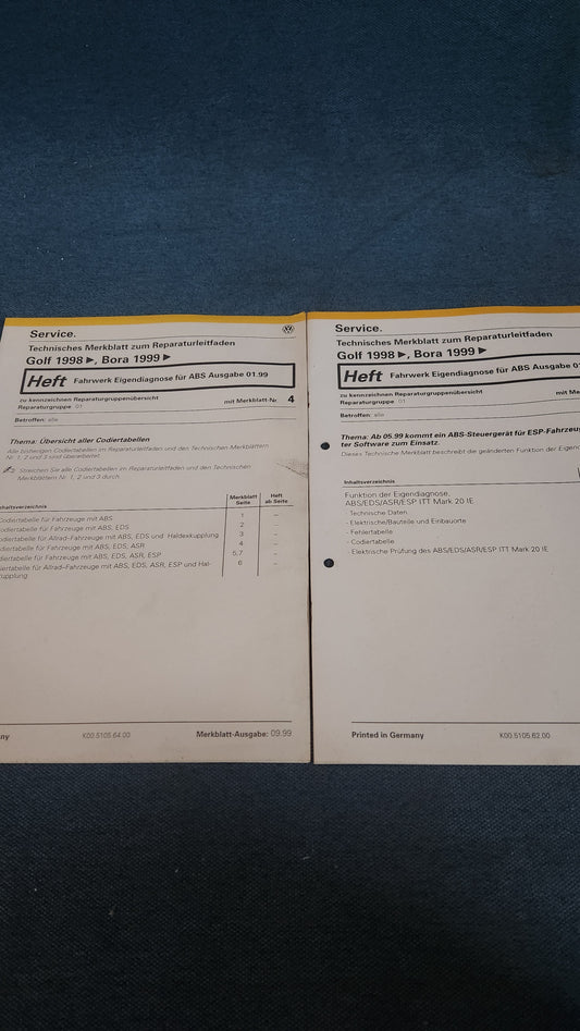 Golf 4 Fahrwerk Eigendiagnose für ABS Nachtrag Reparaturleitfaden Werkstattbuch