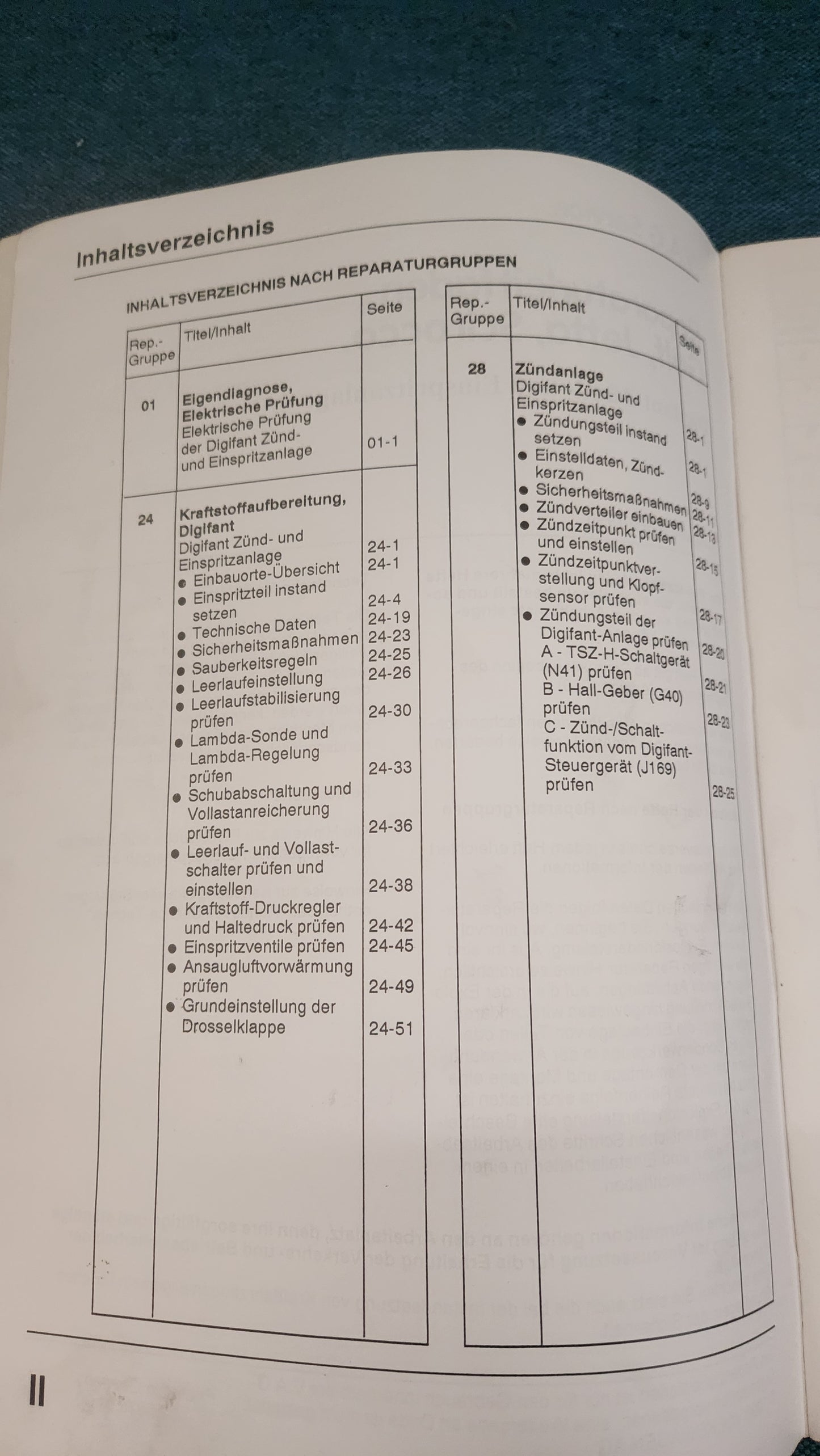 Golf/Cabrio/Jetta/Scirocco/1 Digifant Zünd-und Einspritzanlage 2H Motor Reparaturleitfaden Werkstattbuch