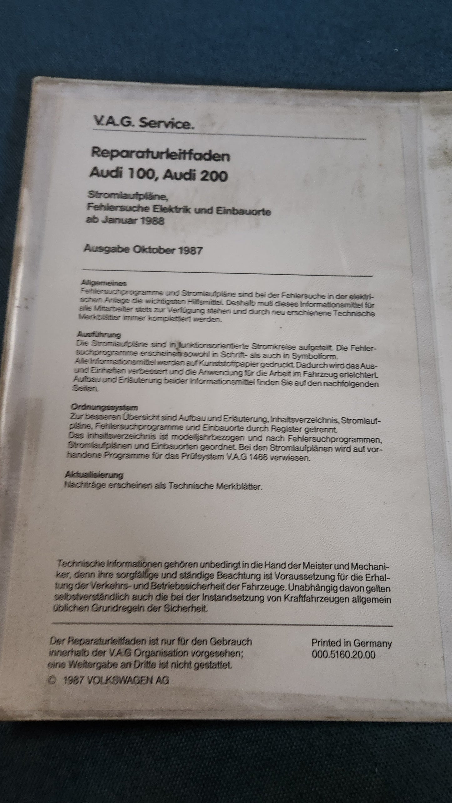 Audi 100/200 C3 Stromlaufpläne Werkstattbuch Reparaturleitfaden