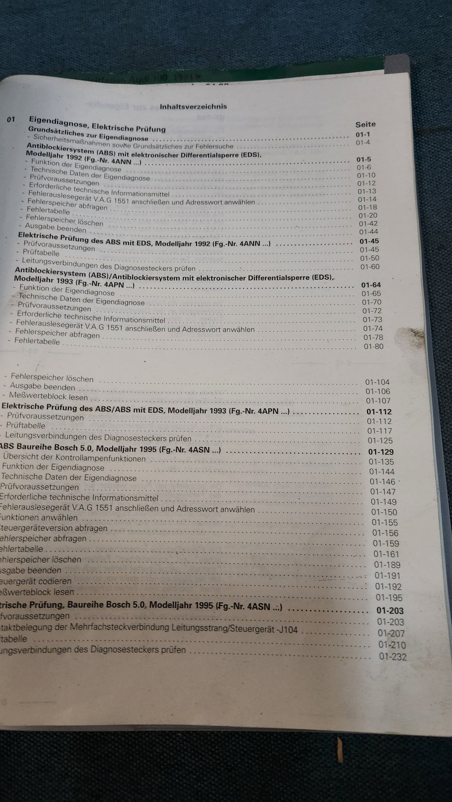 Audi 100 C4 Chassis Self-Diagnosis Repair Manual Workshop Manual