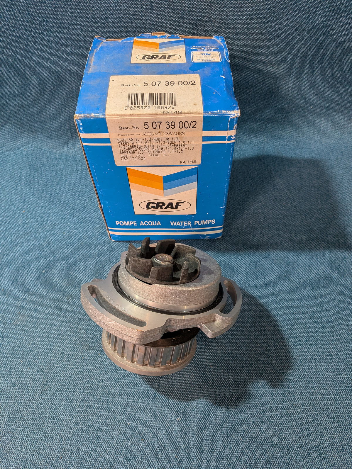 Wasserpumpe Graf Golf/Jetta/Scirocco/1/2/Derby/Passat/B1/B2/Polo/1/86C/Wartburg/Trabant/Audi 50 80/90/B2 052121004 NOS/Neu F7
