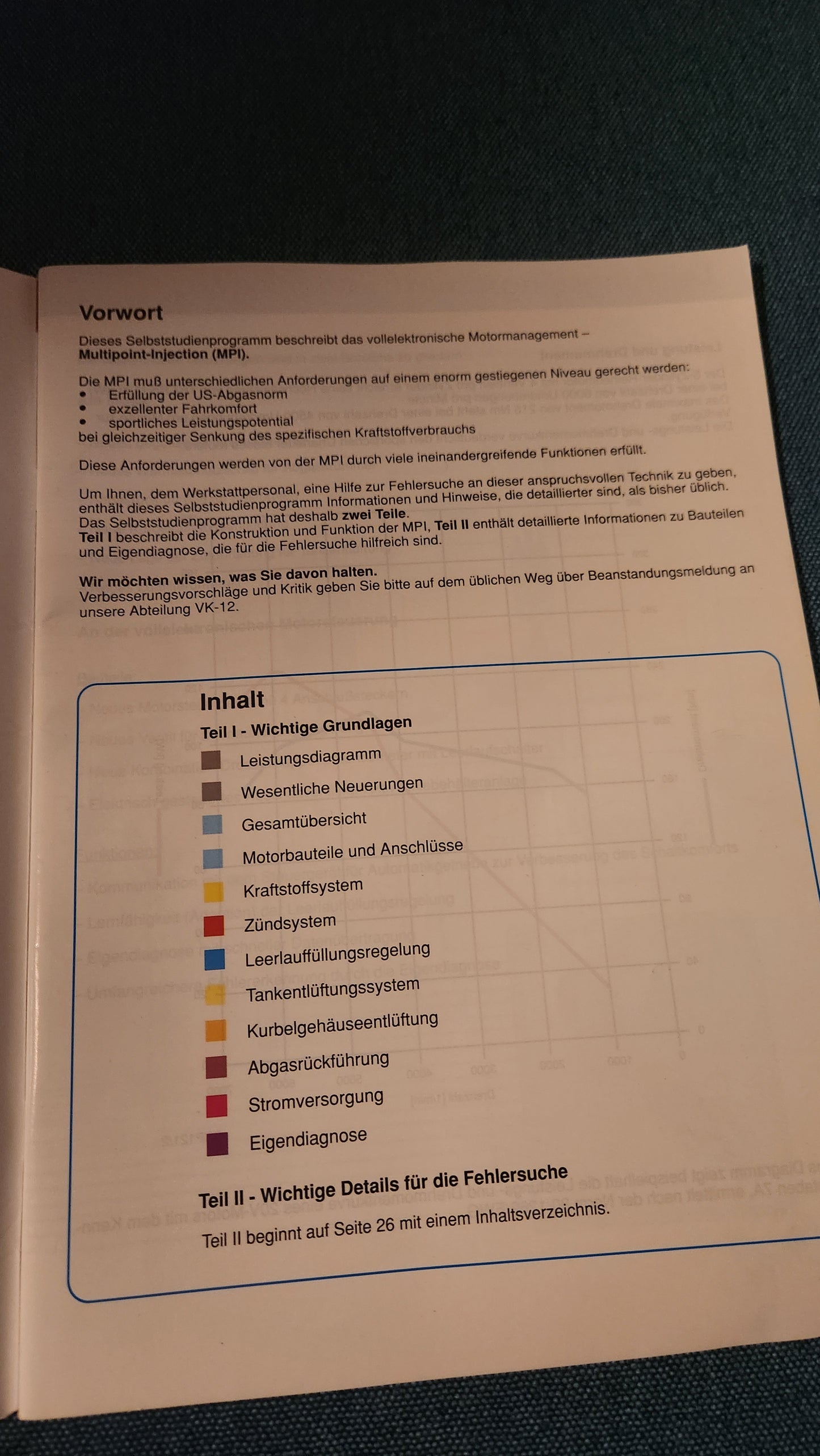 MPI im 20V Saugmotor  Selbststudienpogramm Nr. 121 Werkstattbuch Reparaturleitfaden
