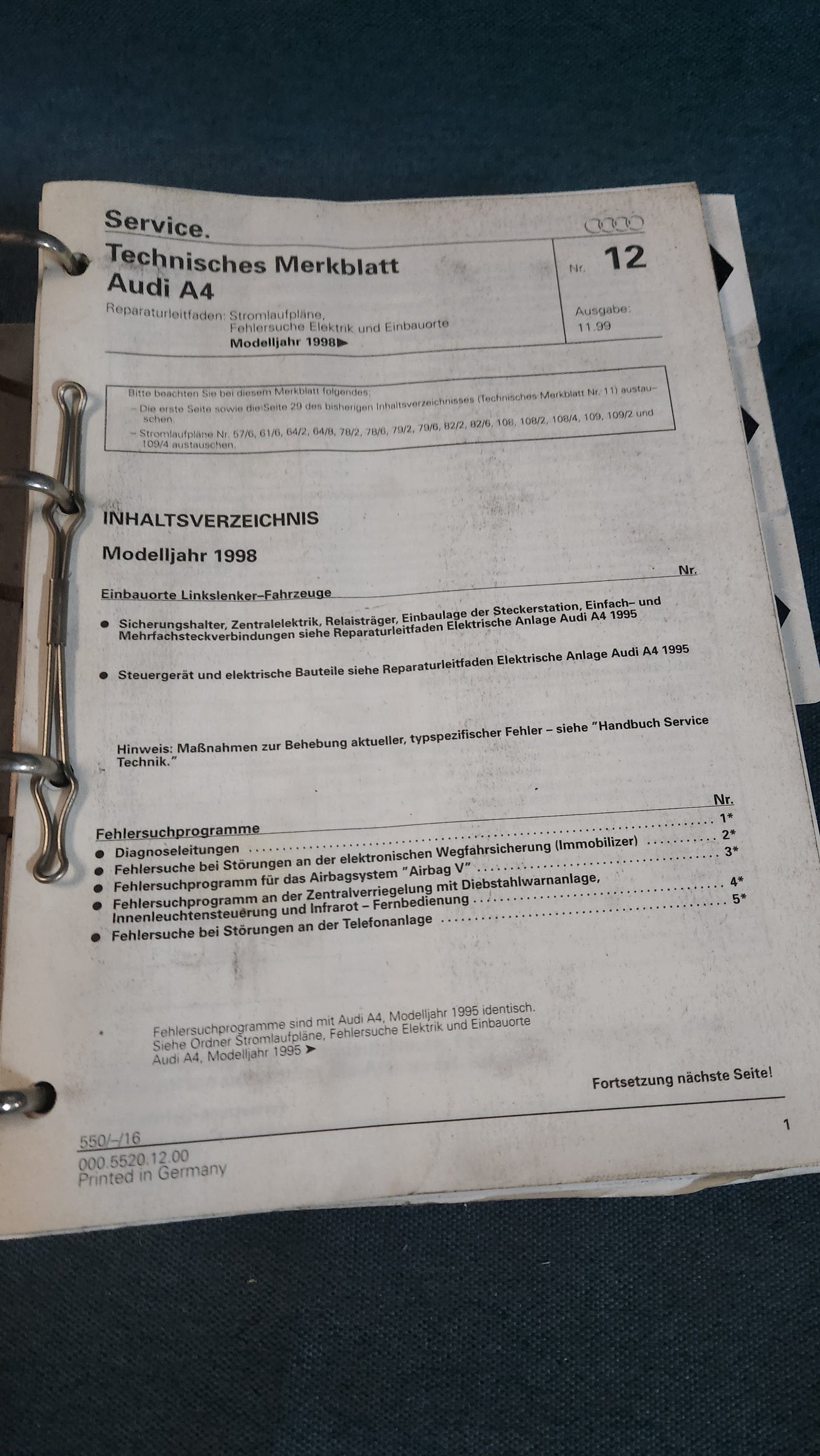 Audi A4 B5 Stromlaufpläne Werkstattbuch Reparaturleitfaden