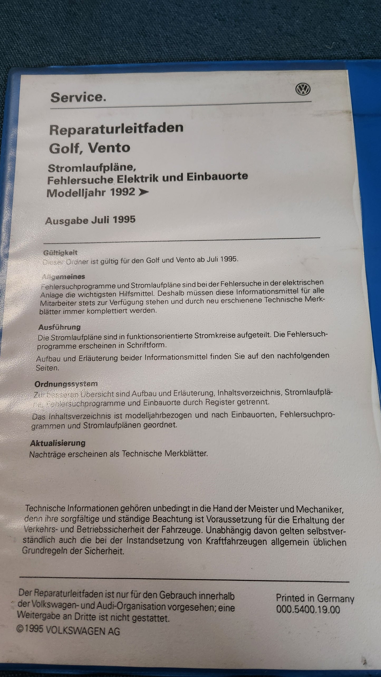 Golf 3/Vento Stromlaufpläne Reparaturleitfaden Werkstattbuch