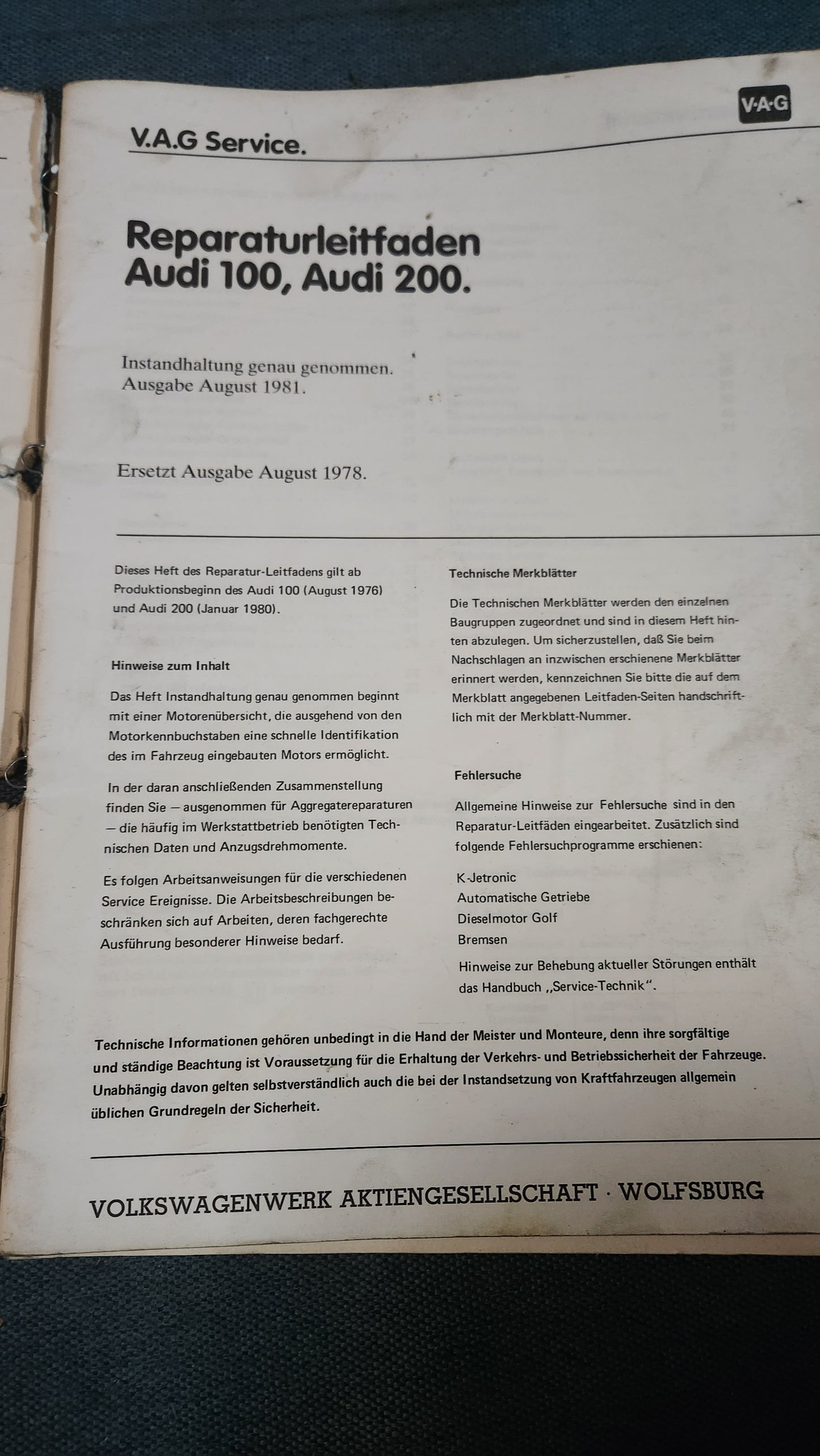 Audi 100/200 C2 Maintenance - Specifically, Repair Manual Workshop Manual