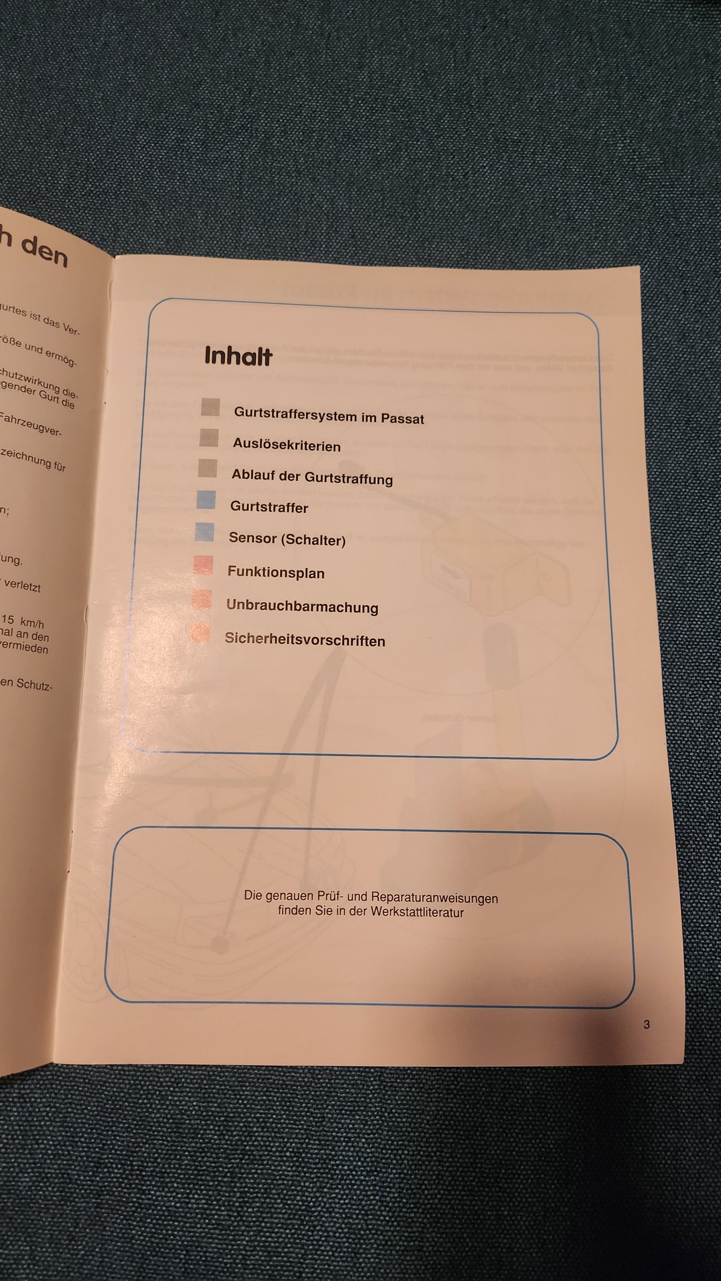 Gurtstraffer für Volkswagen  Selbststudienpogramm Nr. 122 Werkstattbuch Reparaturleitfaden