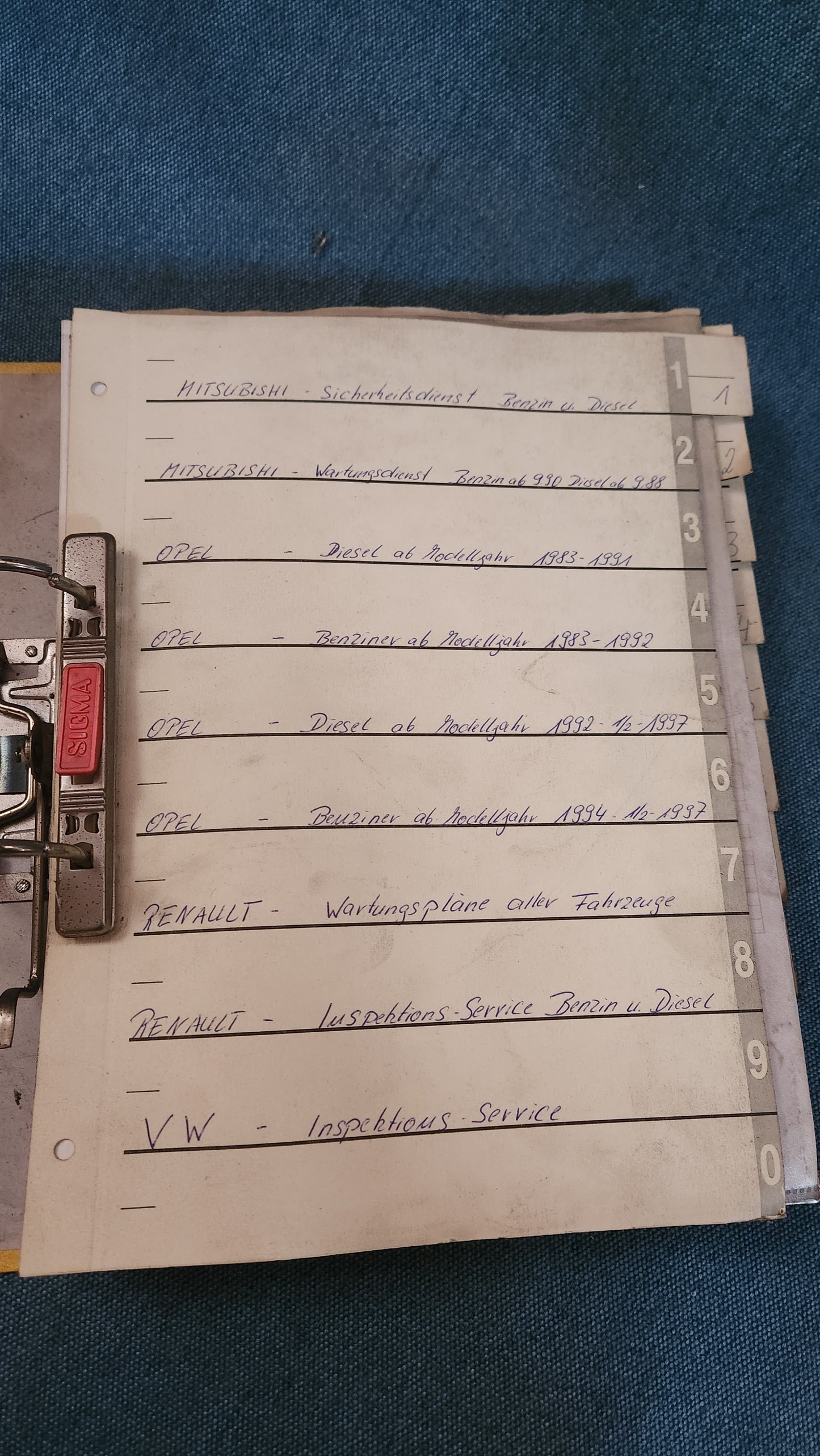 VW Opel Renault Inspektions Plan Ordner Werkstattbuch