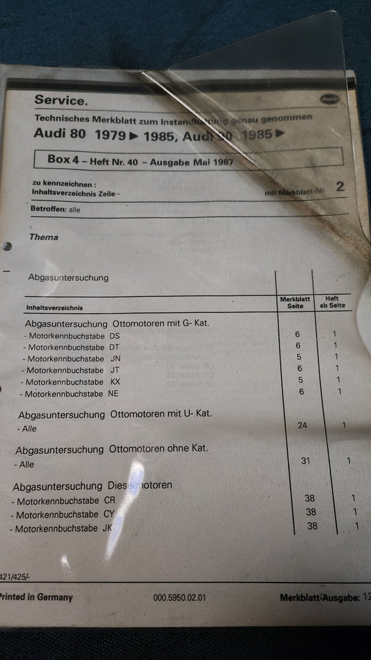 Audi 80/90 Typ 81/85 B2 Technisches Merkblatt Instandhaltung genau genommen Reparaturleitfaden Werkstattbuch