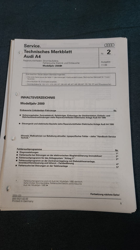 Audi A4 B5 Stromlaufpläne Nachtrag Reparaturleitfaden Werkstattbuch