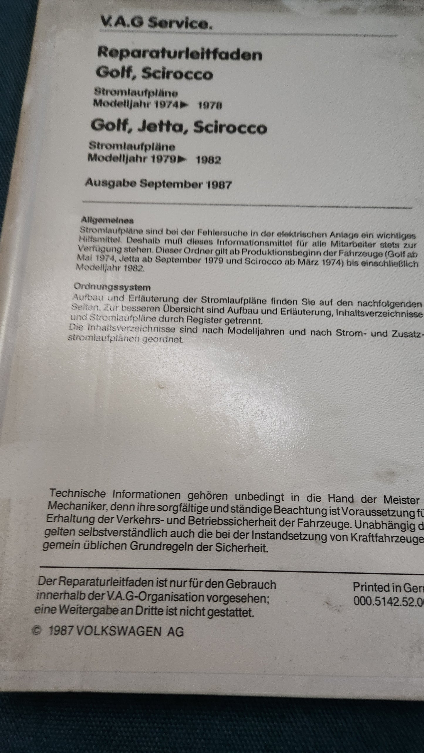 Golf 1 / Cabrio Jetta 1 Scirocco 1/2 Stromlaufpläne Reparaturleitfaden Werkstattbuch