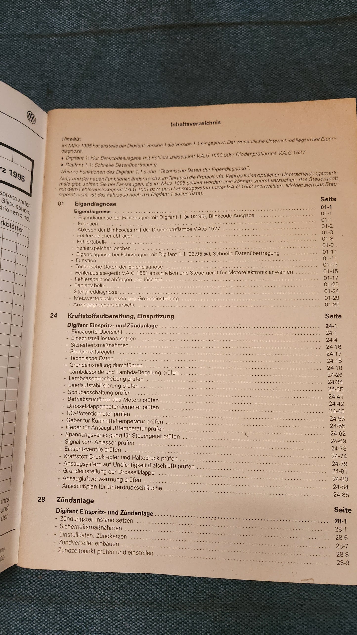 LT 1 / 2D 1E Reparaturleitfaden Digifant Einspritz und Zündanlage  Werkstattbuch
