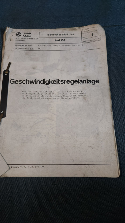 Audi 100 C2 Geschwindigkeitsregelanlage Reparaturleitfaden Werkstattbuch