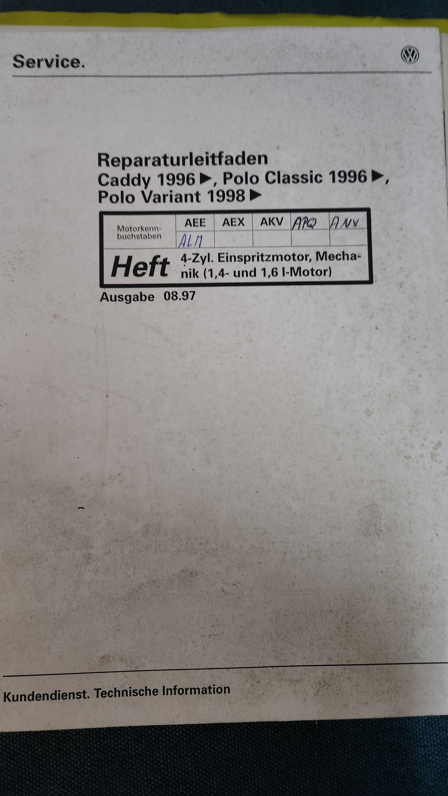 Polo 6N AEE AEX AKV APQ ANX ALM Motor Reparaturleitfaden Werkstattbuch