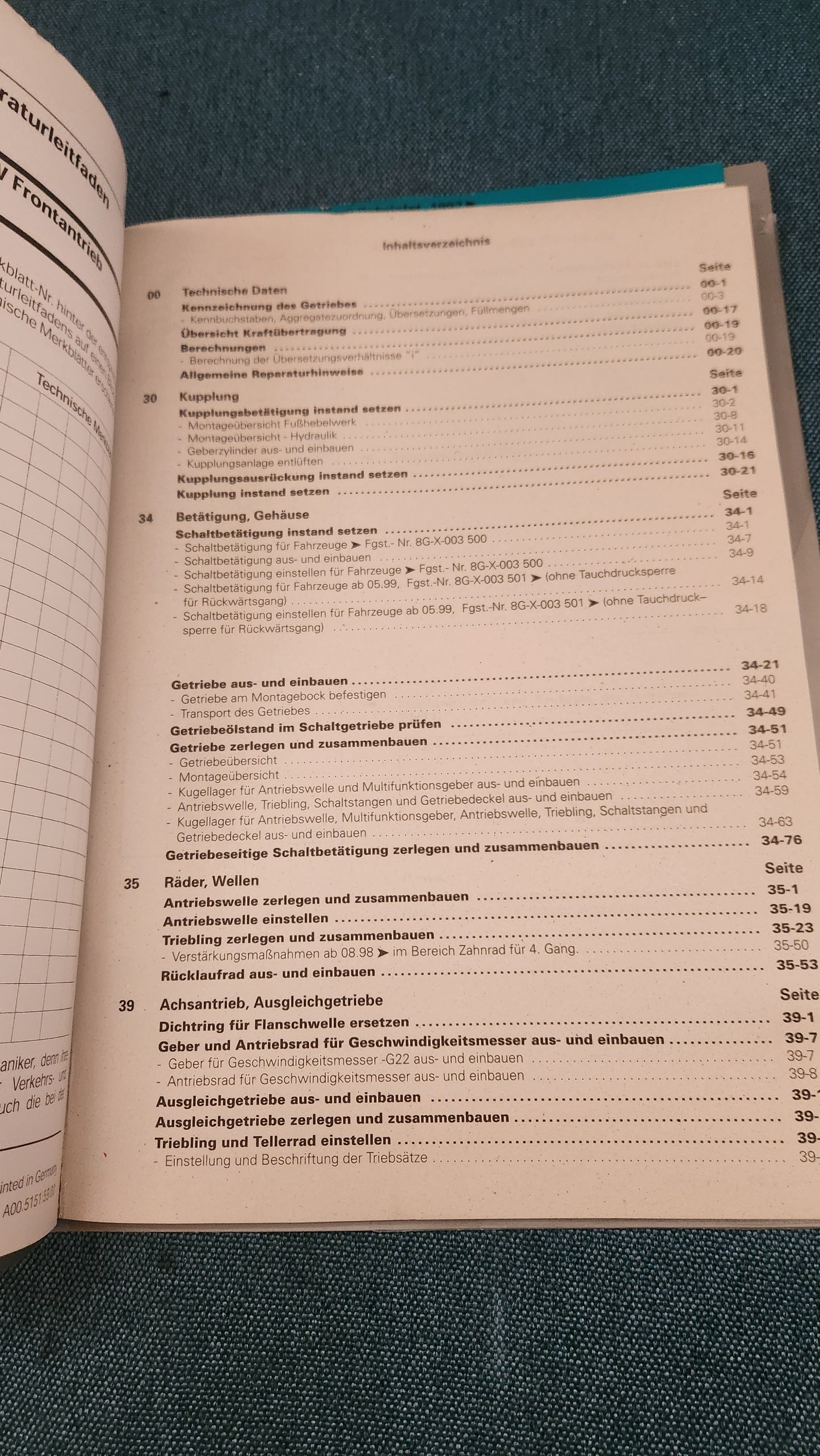 Audi 80 Type 89 Cabriolet Repair Manual 5-Speed ​​Manual Transmission 012/01W Front-Wheel Drive Workshop Manual