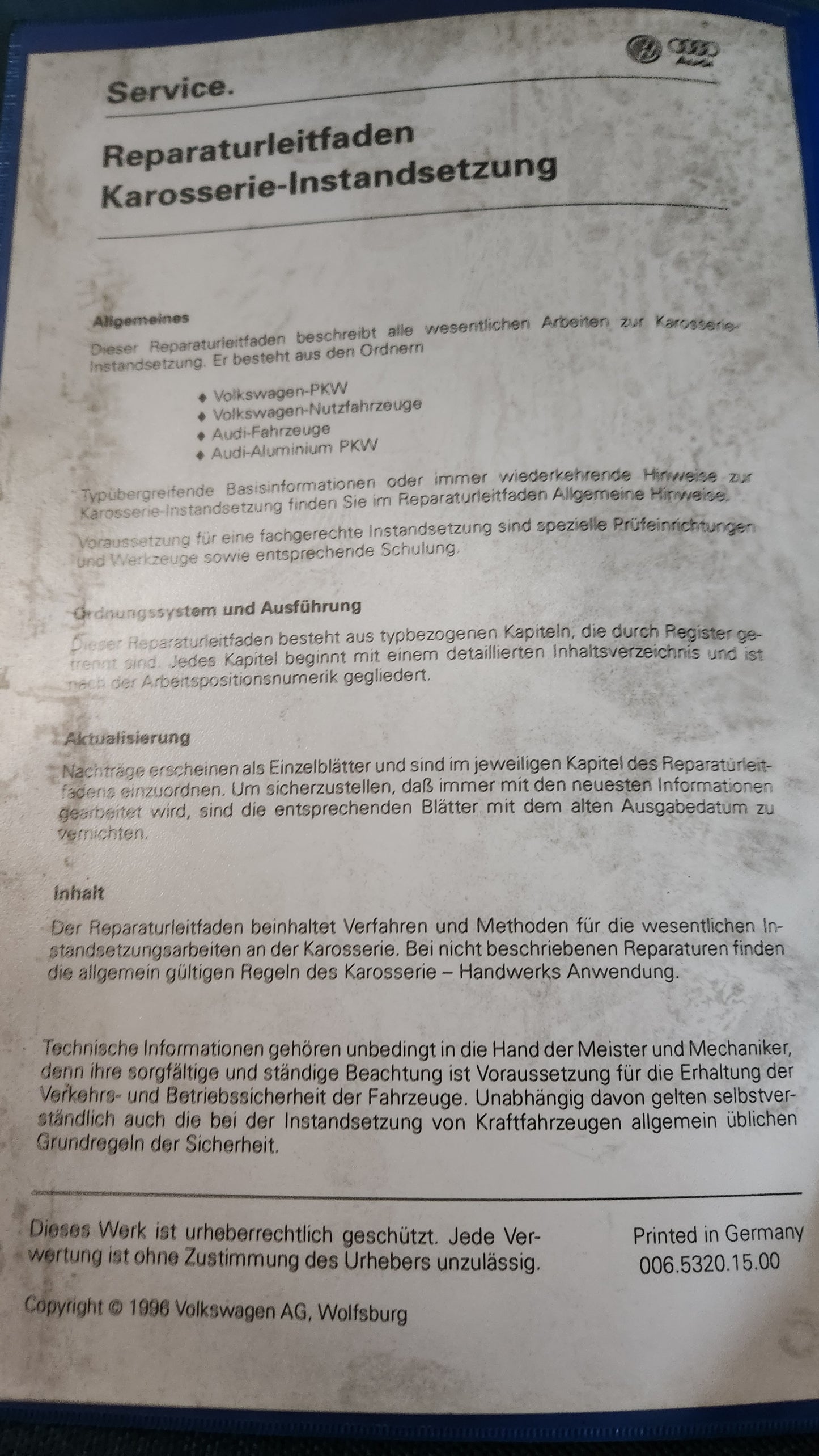 Passat 3B/BG B4 Sharan Karosserie Instandsetzung Reparaturleitfaden Werkstattbuch