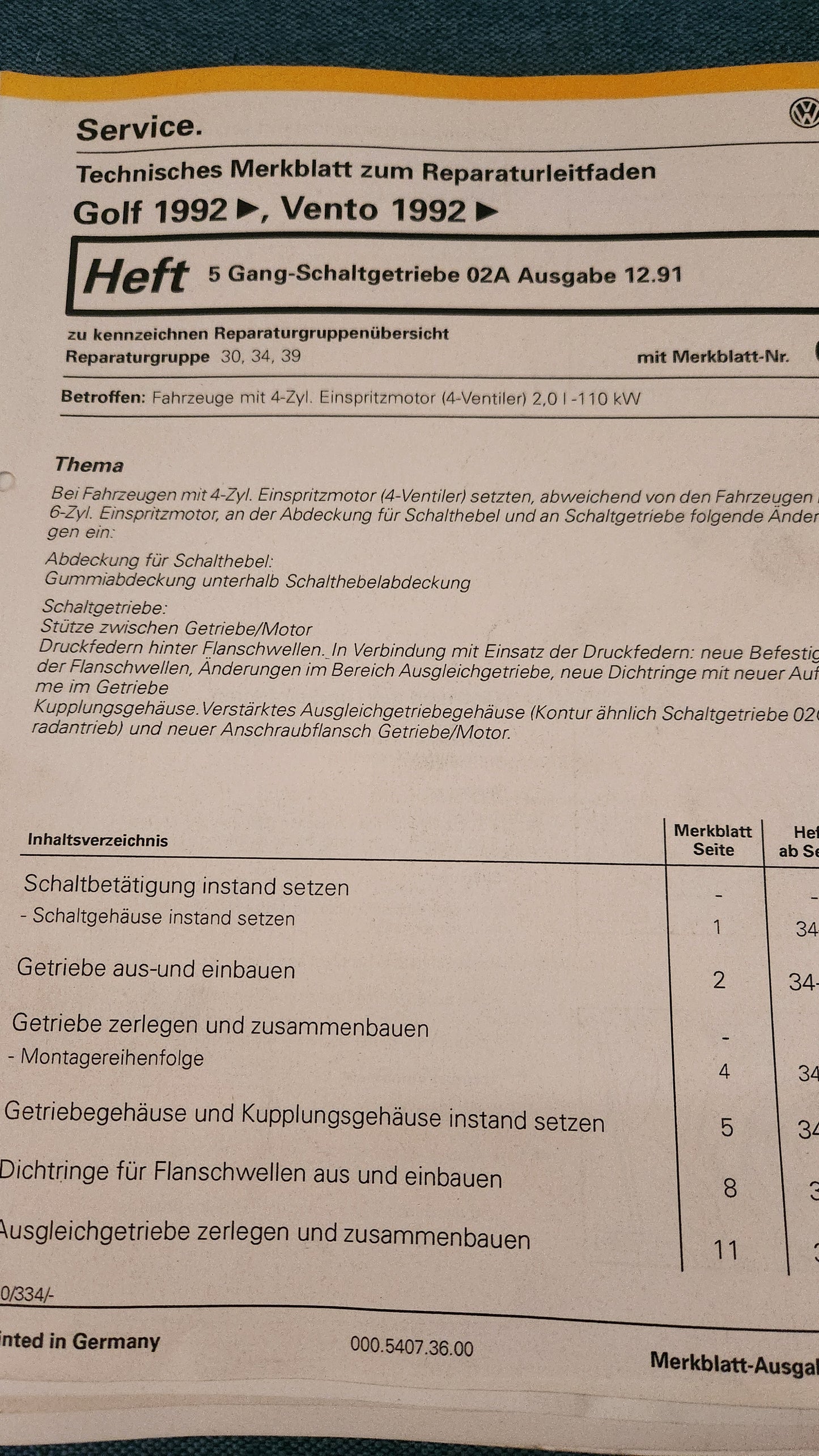 Golf 3/Vento Schaltgetriebe 02A Reparaturleitfaden Werkstattbuch