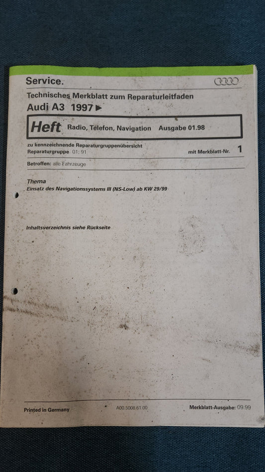 Audi A3 8L Radio Telefon Navigation Reparaturleitfaden Werkstattbuch