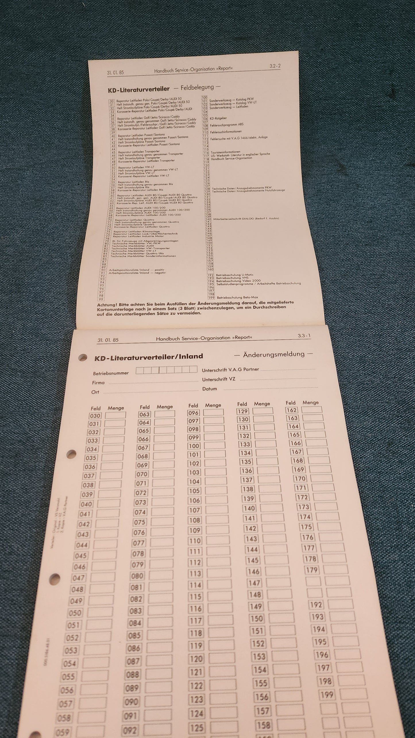 Change notification KD. Domestic literature distribution list, workshop manual
