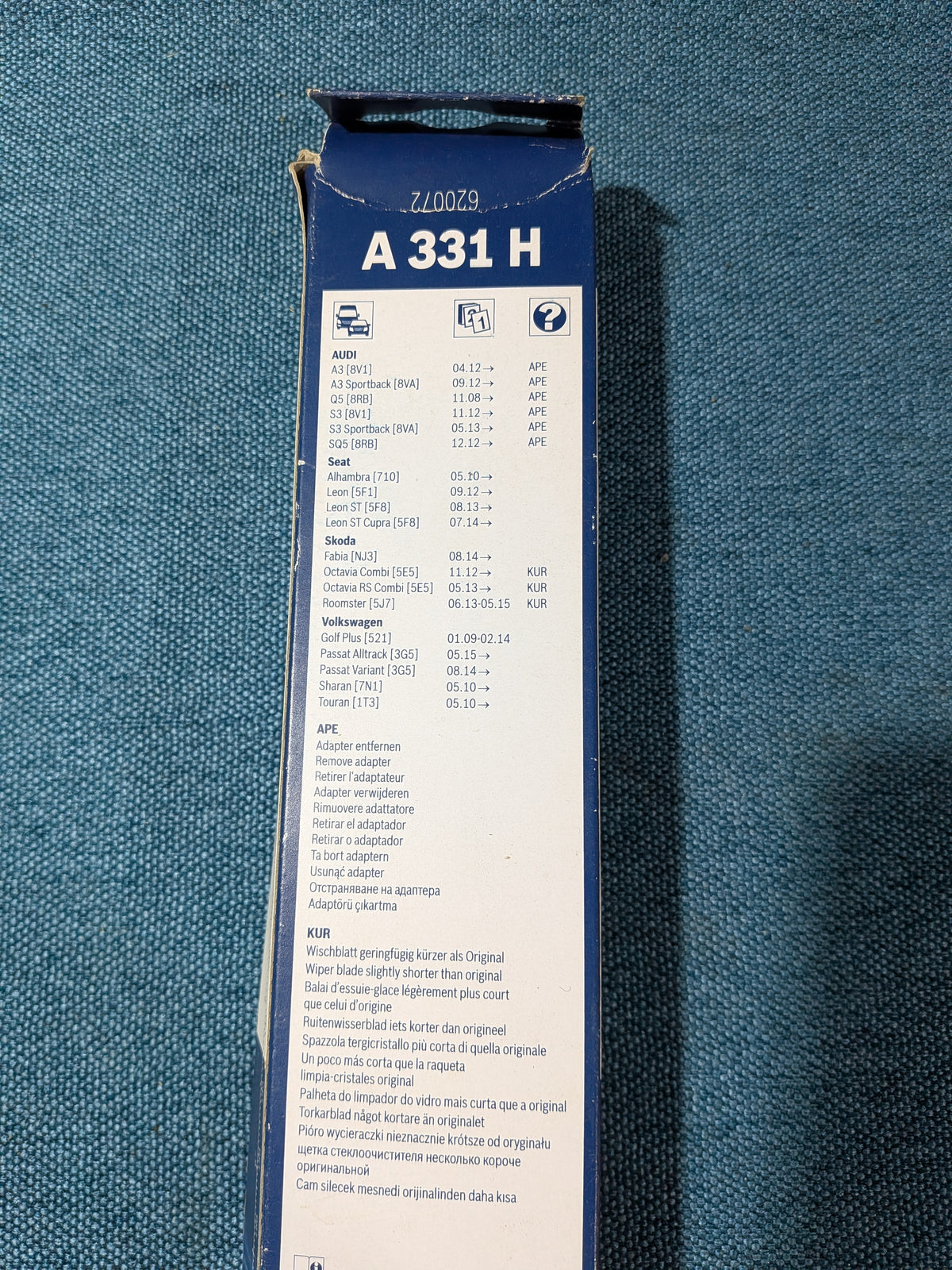 Rear Wiper Bosch Audi/A3 8V/Q5/Golf Plus/Sharan/Touran/Passat B8 A331H NOS/New N4