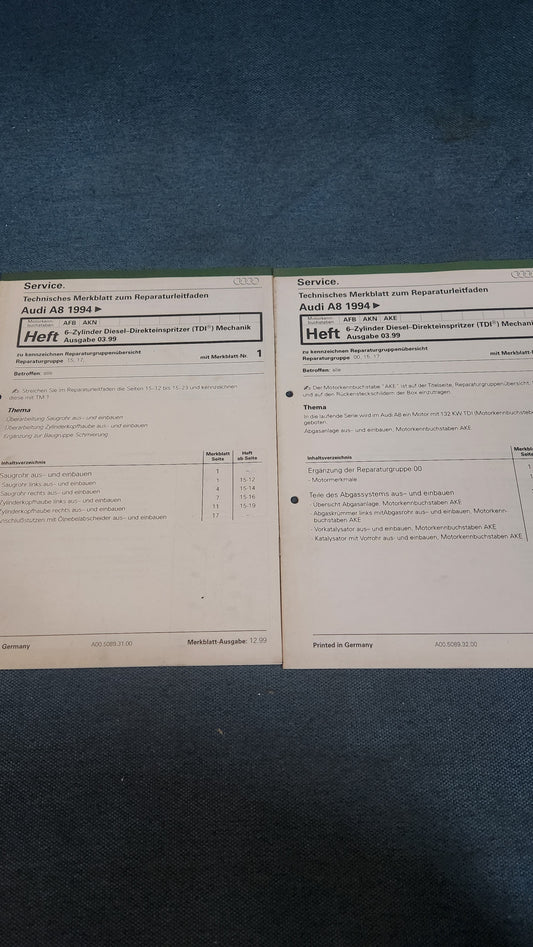 Audi A8 D2 AFB AKN AKE Motor Reparaturleitfaden Werkstattbuch