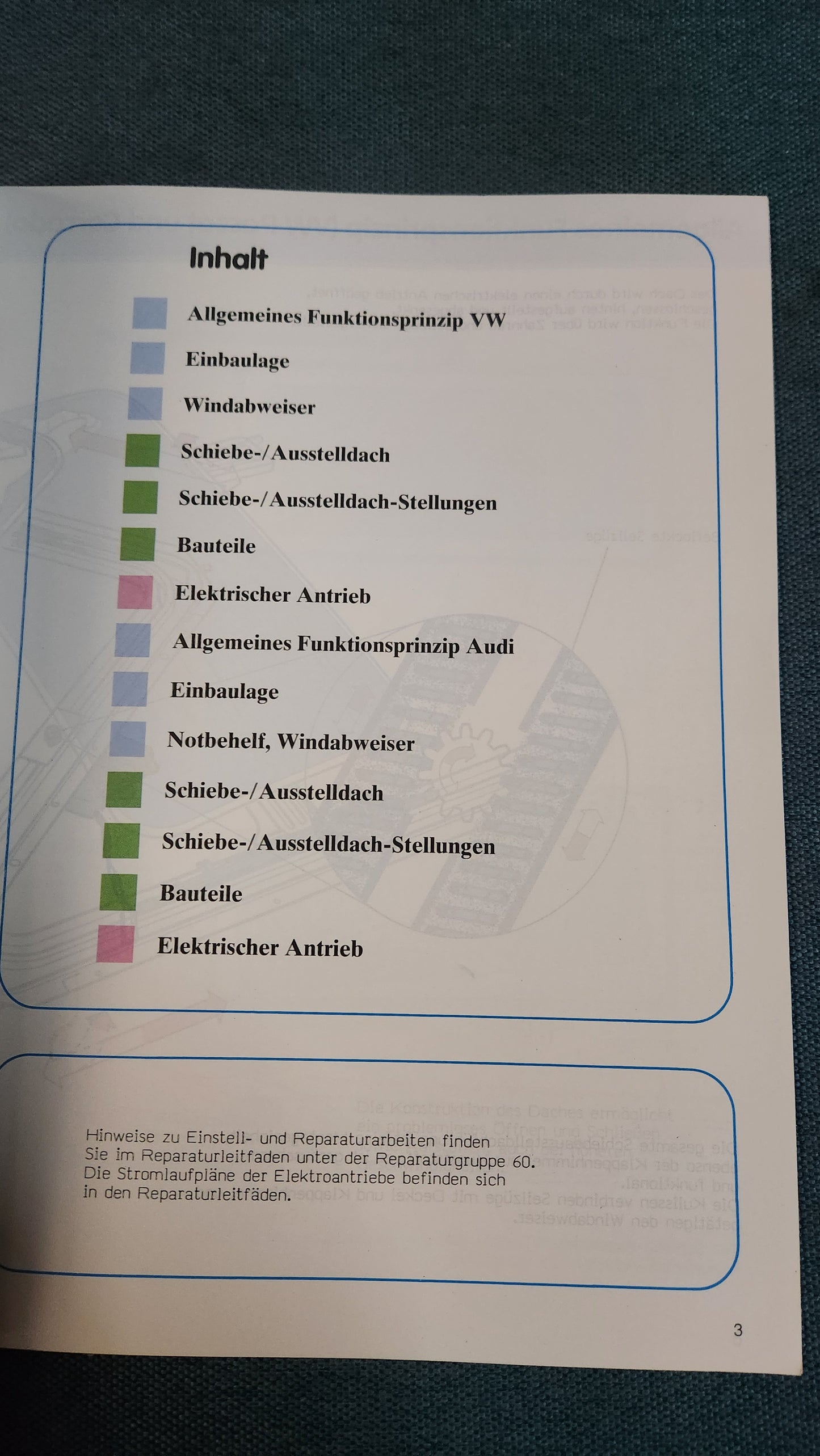 Schiebe-/Ausstelldächer für VW und Audi Selbststudienprogramm Nr. 107 Reparaturleitfaden Werkstattbuch