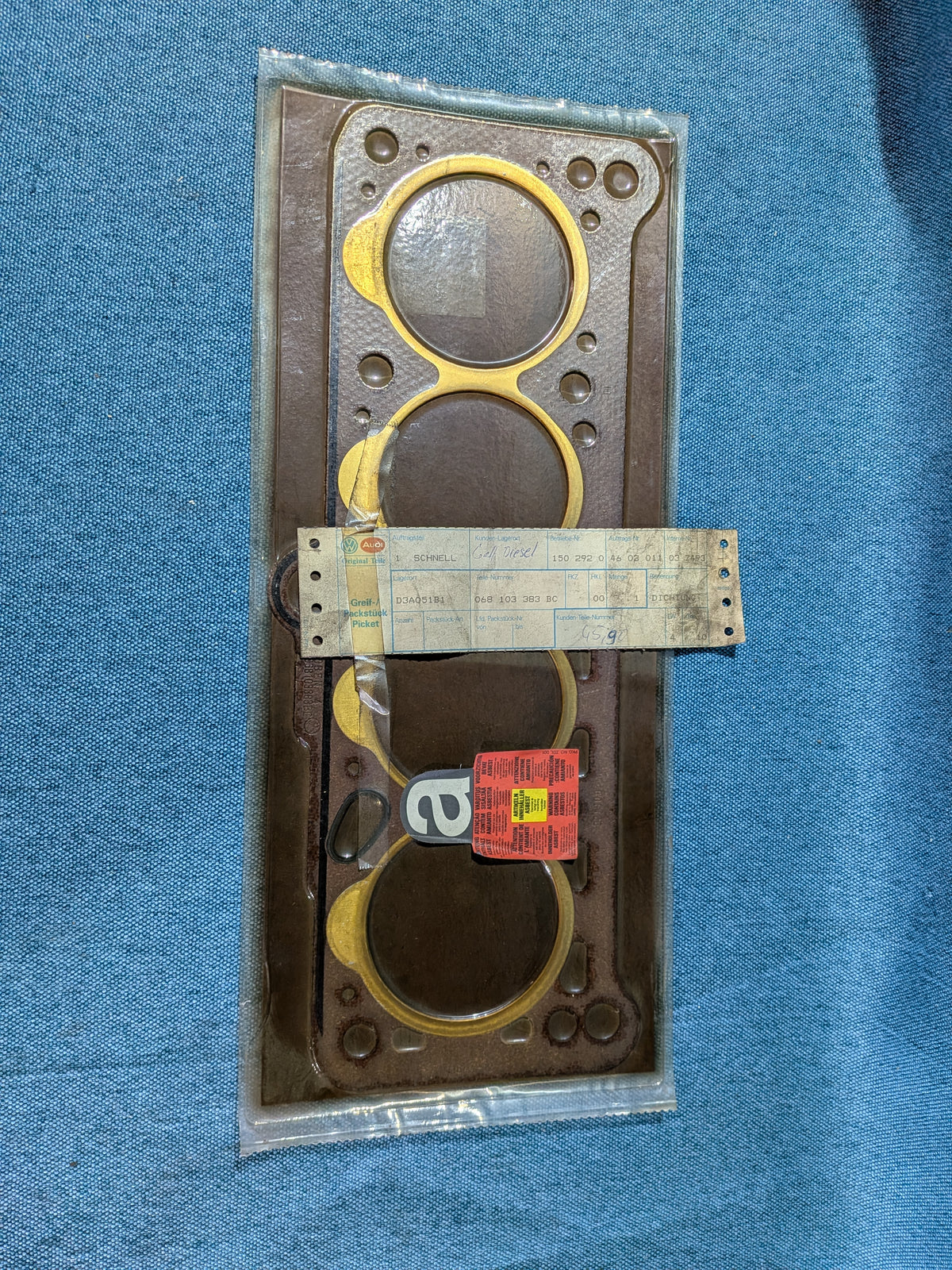 Cylinder head gasket 1.6D/TD Diesel Caddy 14D/Golf/Jetta/1/2/Passat/B2/B3/Santana/T3 Bus/Audi 80 B2 Type 81/85 068103383BC NOS F10