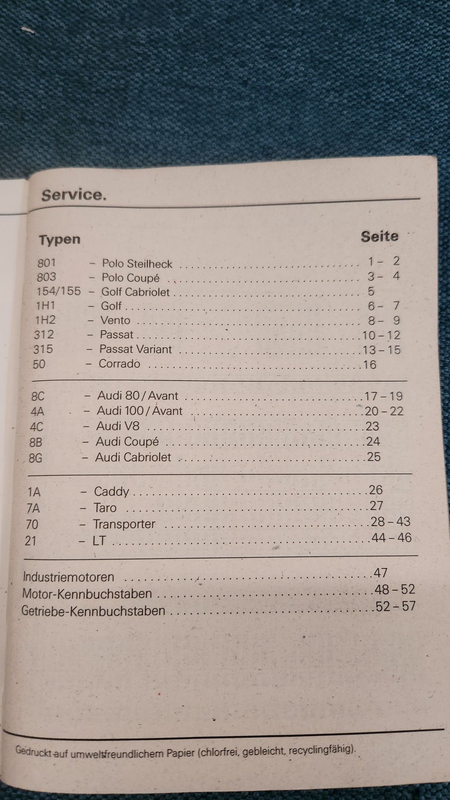 Typentafeln Reparaturleitfaden Werkstattbuch