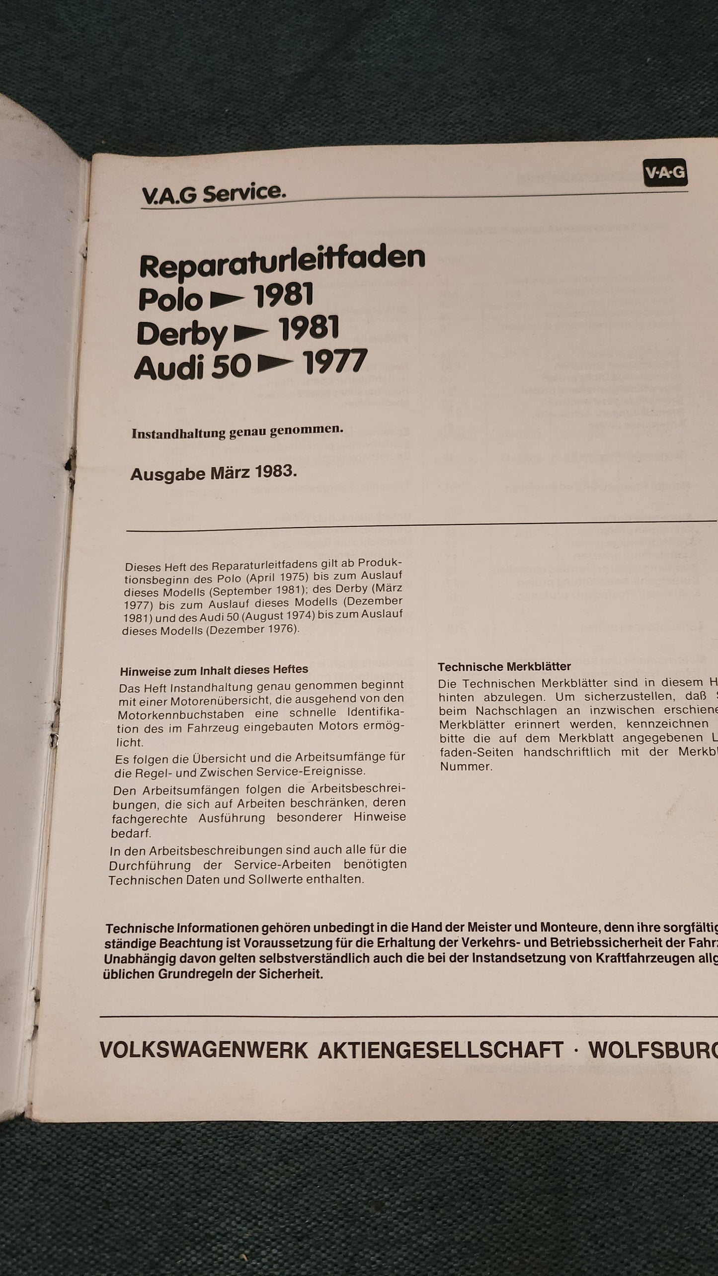 Polo 1/86C Derby Audi 50 Maintenance in detail Repair manual Workshop manual